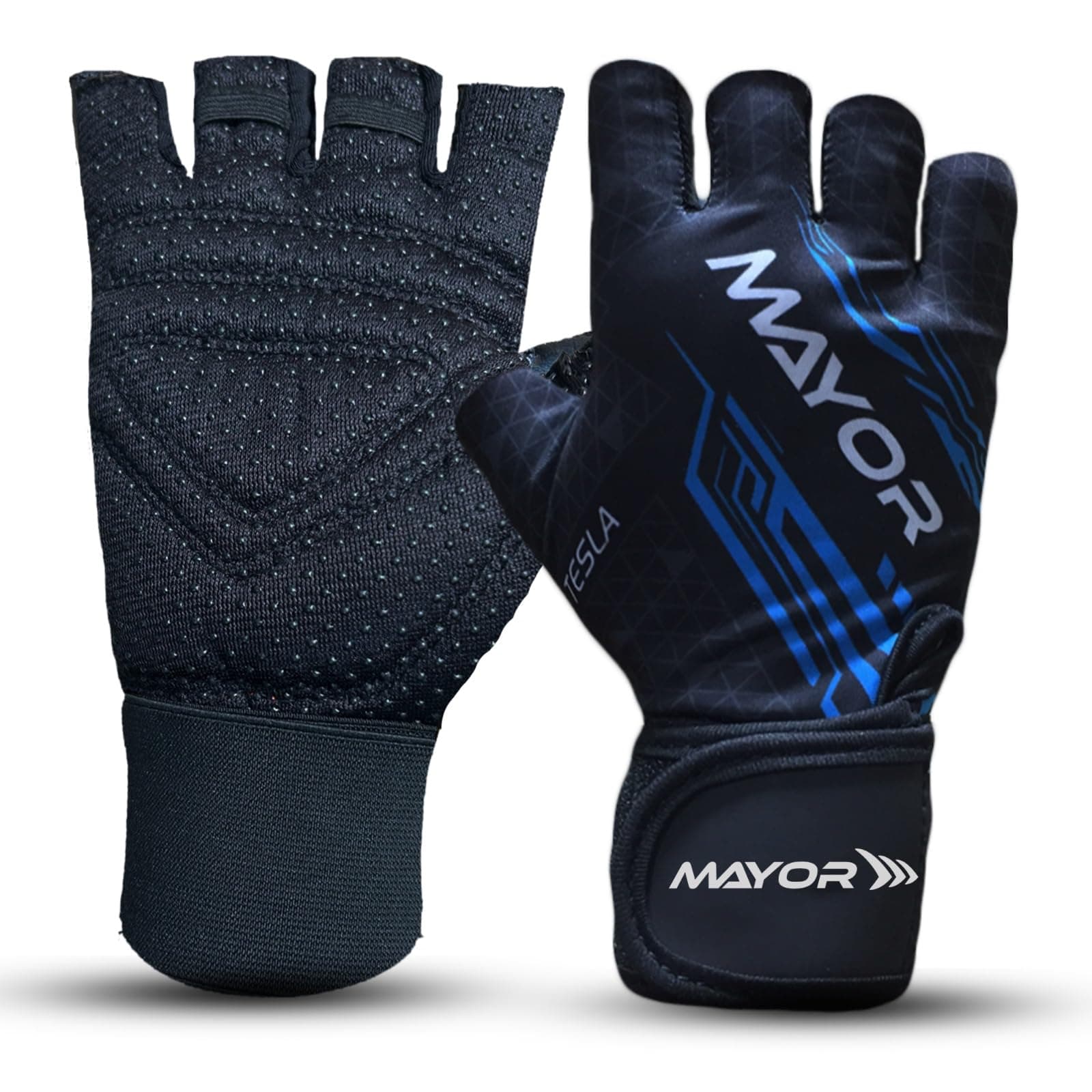 Tesla Gym Gloves (Free Size) Men & Women with Wrist Support Accessories, Gloves for Gym Workout, Training and Exercise with Pullers, Gym Gloves for Weightlifting (Black/Blue)