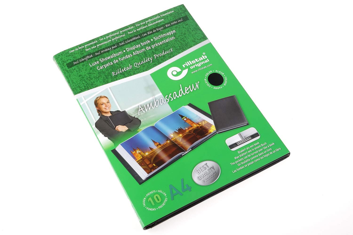 RI98014 Ambassadeur Display Book A4, 10 Pockets, Luxury Leatherlook, Black