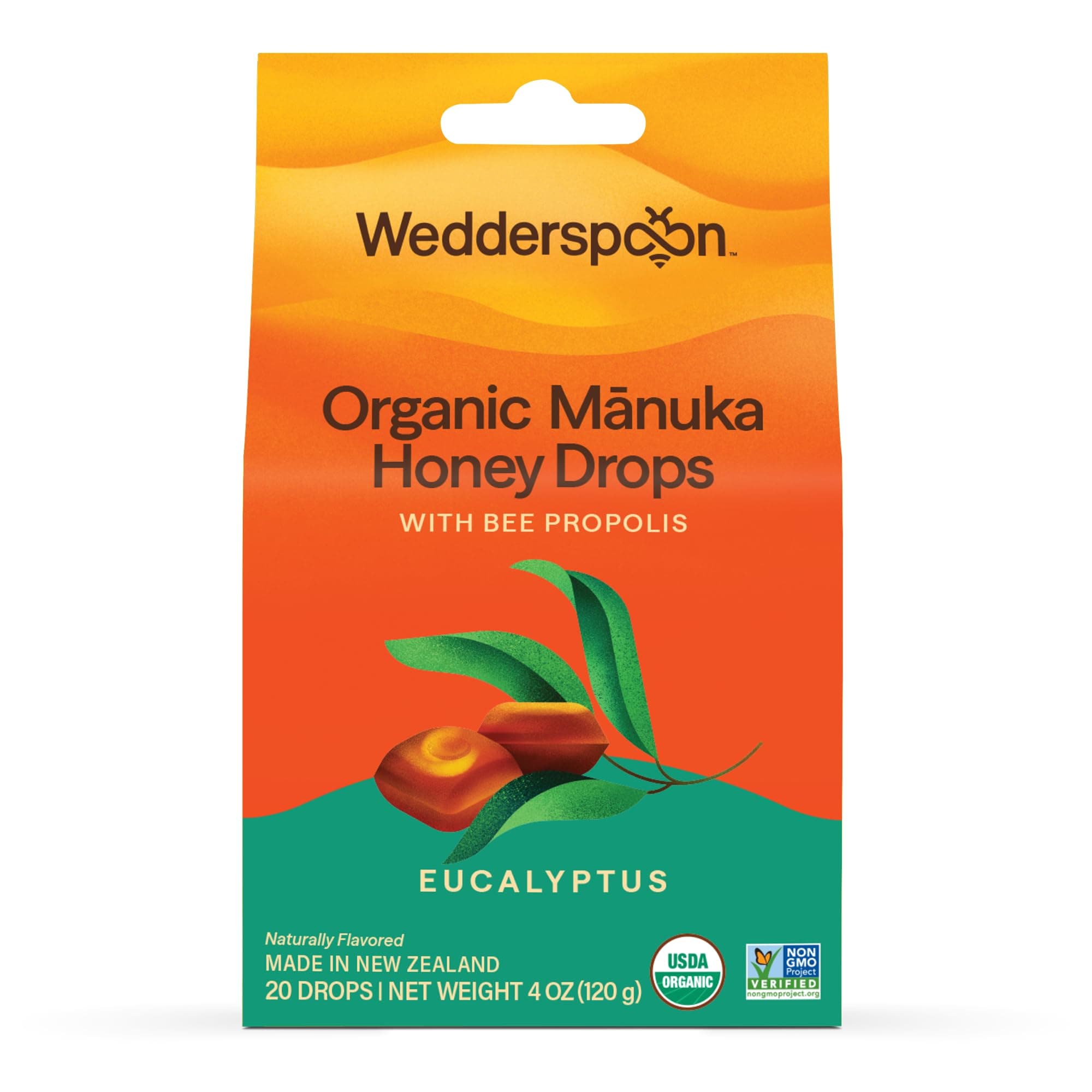 Organic Manuka Honey Drops, Eucalyptus & Bee Propolis, 4 Oz (Pack of 1) | Genuine New Zealand Honey | Perfect Remedy For Dry Throats