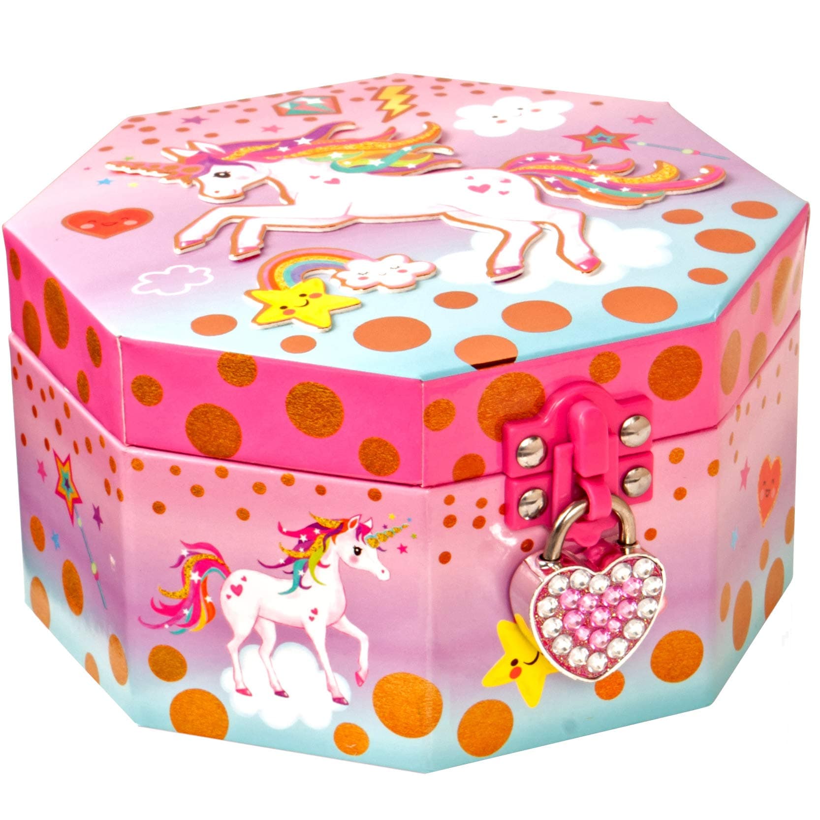 Style Girlz Unicorn Musical Jewellery Box & Heart Lock - Girls Keepsake Box