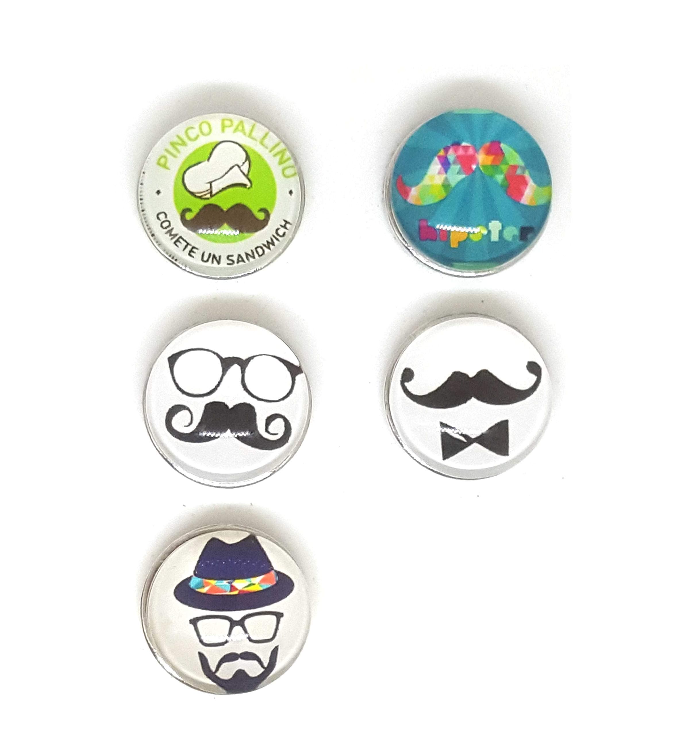 mon-bijou-pression Jewellery Metal Snap Button - Interchangeable Jewellery - Images Fantasy Moustache Motifs - 18 mm Snaps Pack of 5