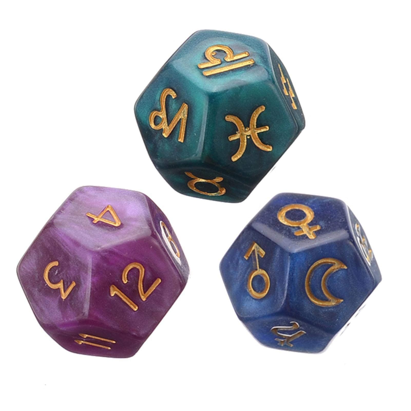 daiyanjing Pack of 3 Lucky Astrological Dice Enlightening Weibing Tools 12 Sided Blocky Dice Toy for Tarot Cards Oracle Cards Astrology Tarot Cube for Parties and Families