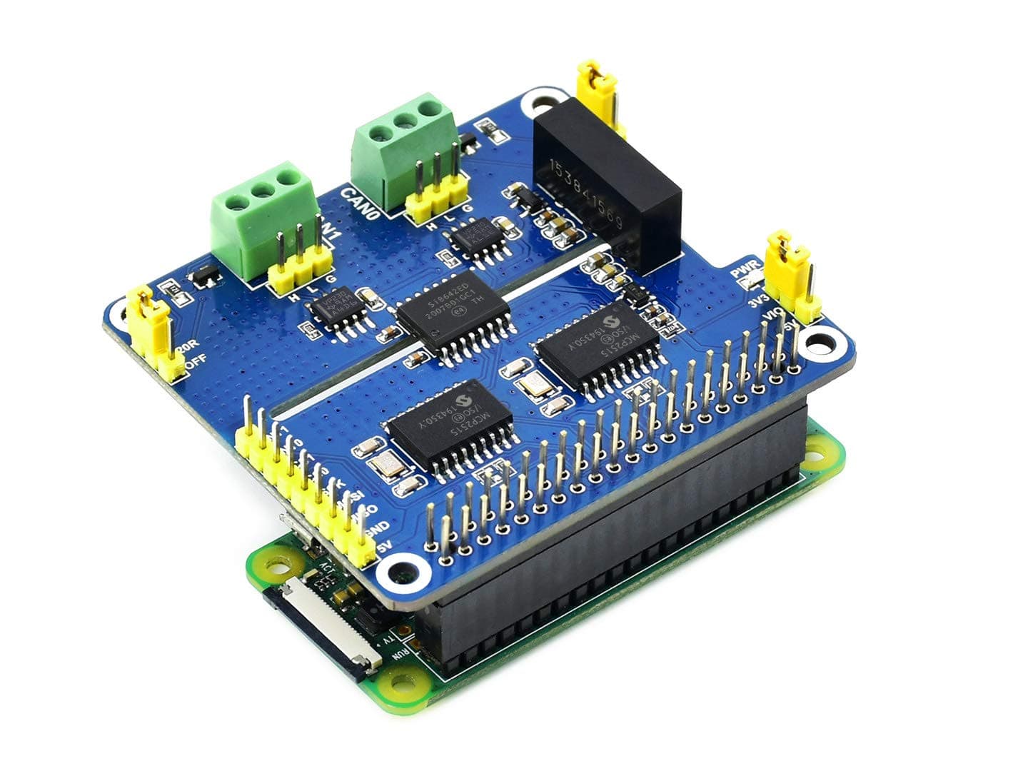 Waveshare 2-Channel Isolated CAN Bus Expansion HAT, Compatible with Raspberry Pi 5/4B/3B/Zero/Zero W/Zero 2W/Pico/Pico W/Pico WH,MCP2515 + SN65HVD230 Dual Chips Solution, Multi Protection Circuits