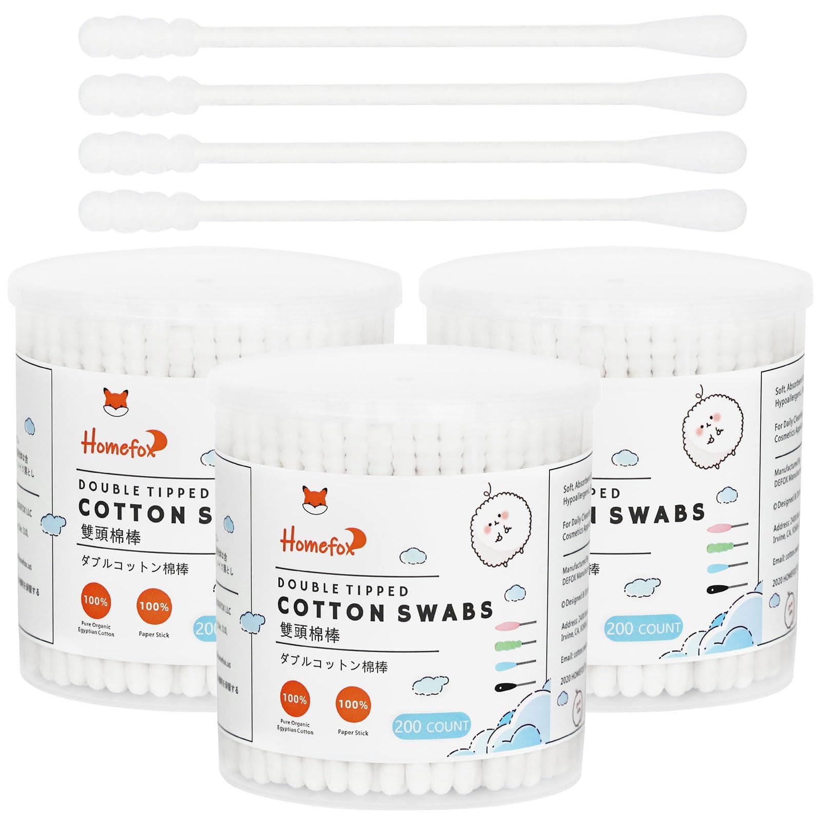 Cotton Swabs Spiral - 600 Count Organic Cotton Buds Double Side Tightly Wrapped Cotton Tips Paper Stick Soft Gentle Lint-Free Cruelty-Free, Round & Spiral (White)