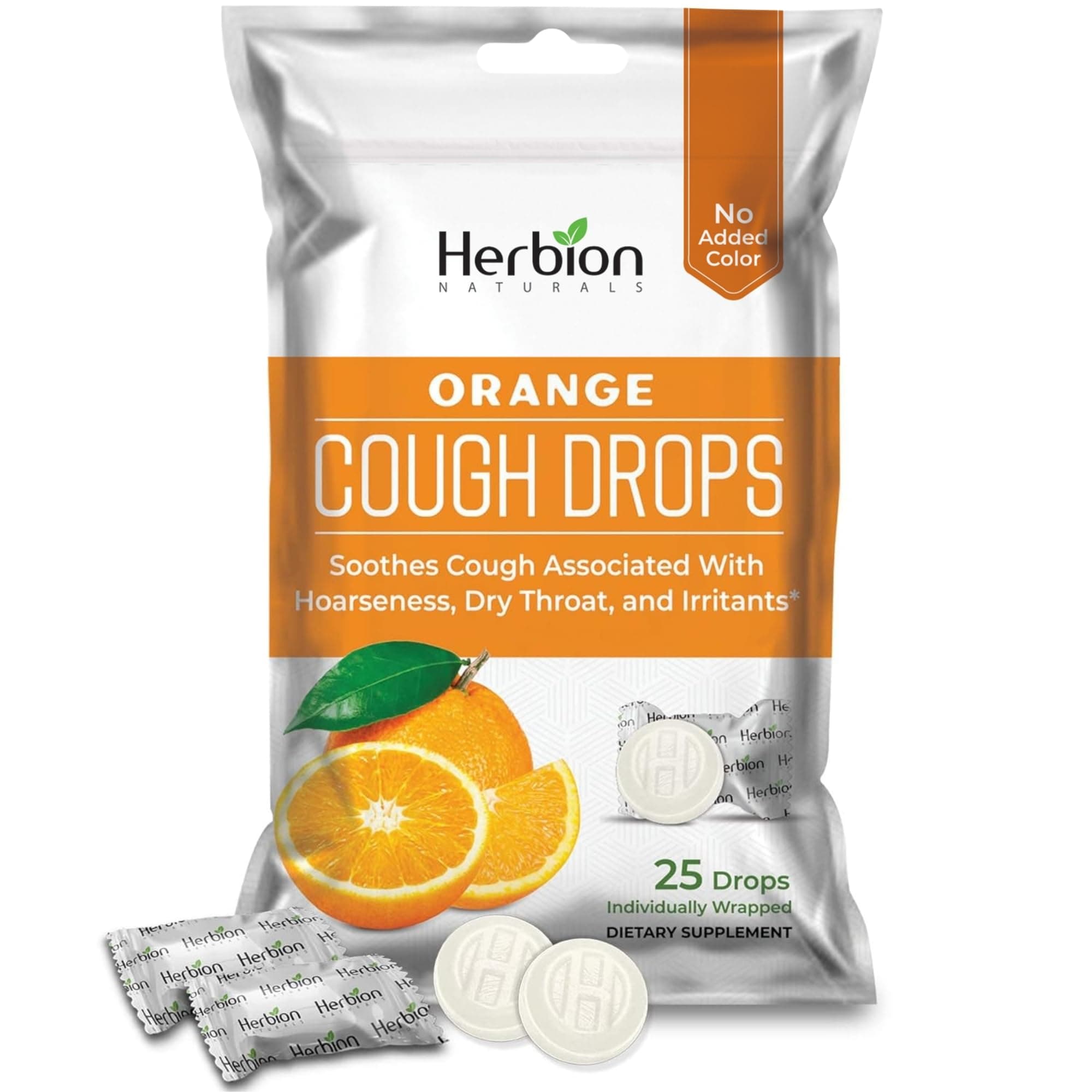 Naturals Cough Drops with Natural Orange Flavor, Dietary Supplement, Soothes Cough, For Adults and Children Over 6 Years, 25 Drops, No Artificial Flavor, No Added Color