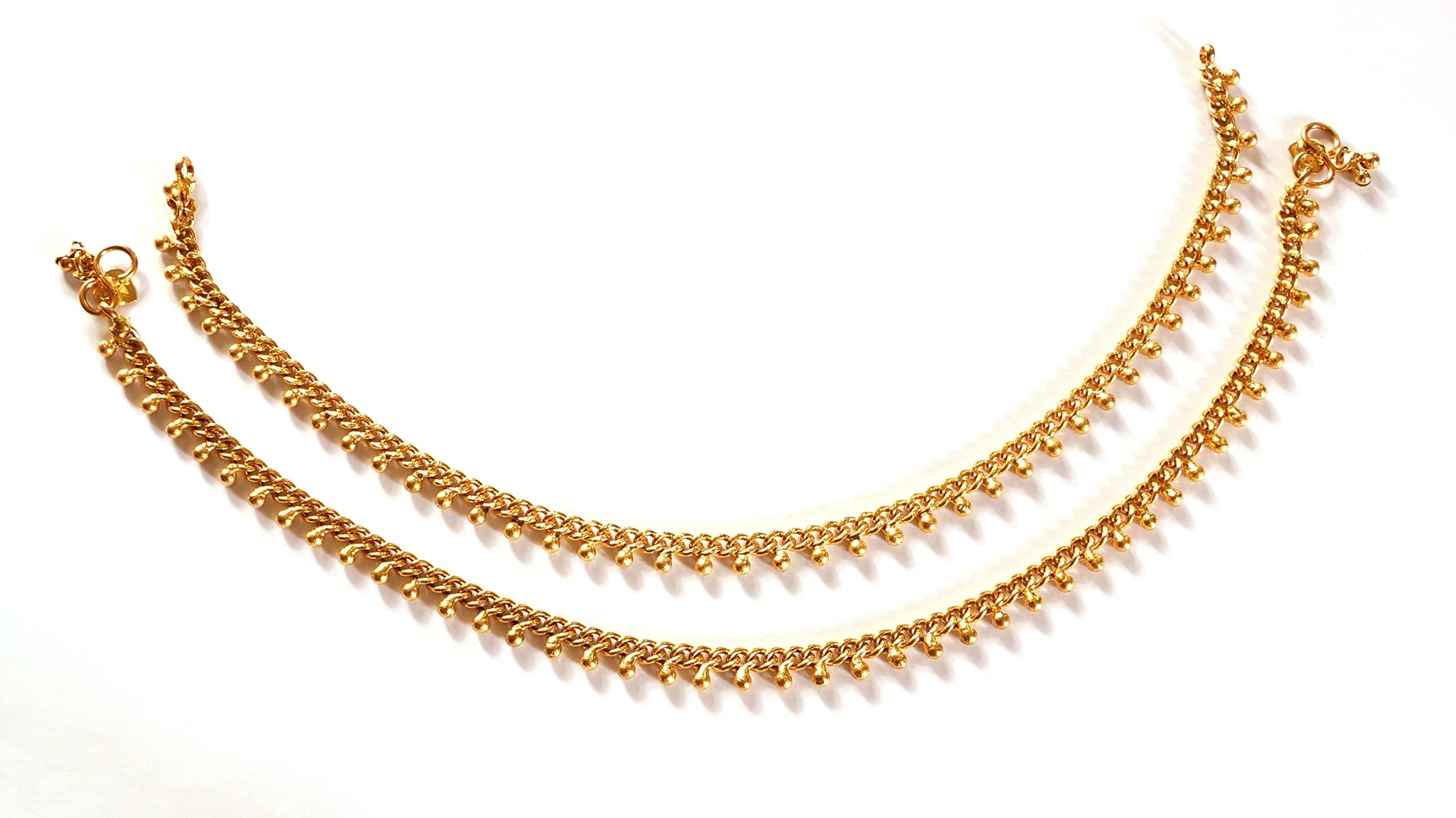 Deccani Handicrafts Panchaloha Metal Gold Anklets Curb Chain With Fixed Beads For Women