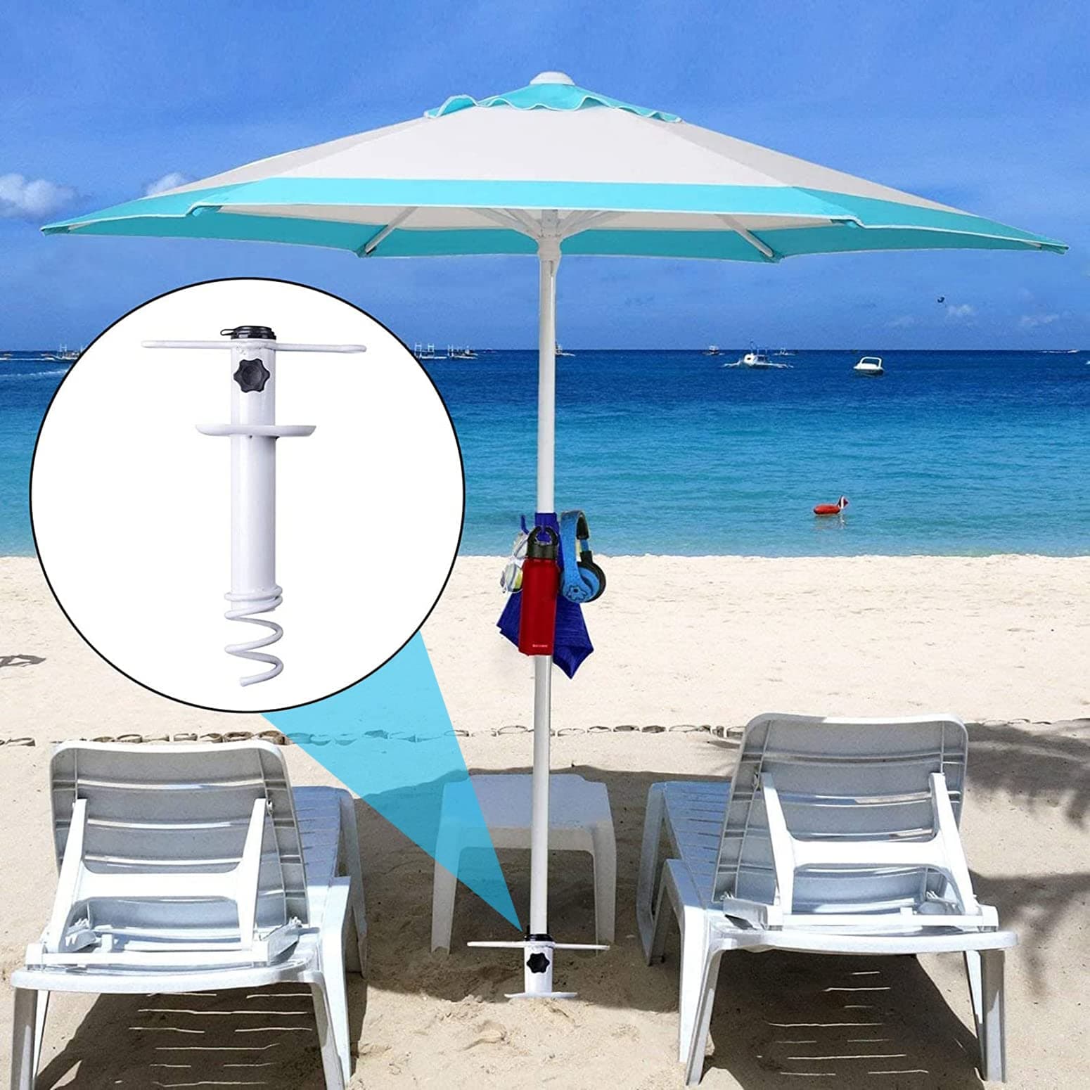 Beach Umbrella Sand Anchor Garden Umbrella Stand, Heavy Duty Metal Beach Umbrella Holder Auger Screw Universal Sand Grabber for Garden Beach Patio Umbrella