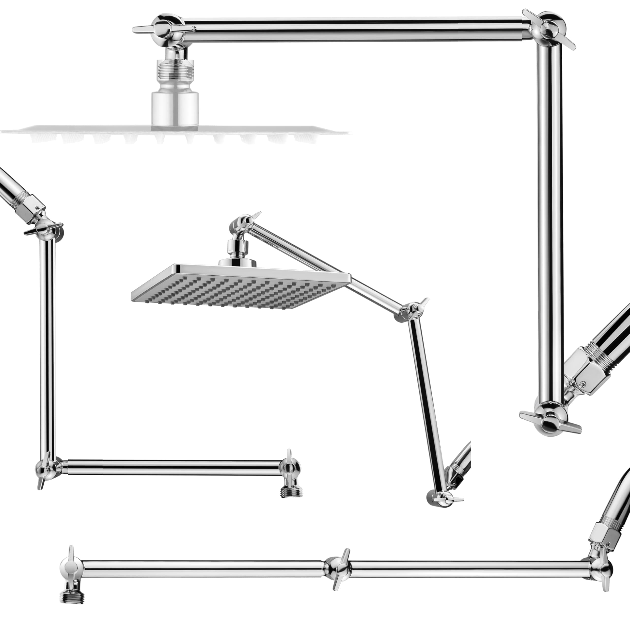 Shower Head Extension Arm, 16'' Solid Brass Extension Extra Long Extender with Locking Set Screw, Rise or Lower Angle Height Adjustable, G1/2 Universal Connector Compatible (Chrome)