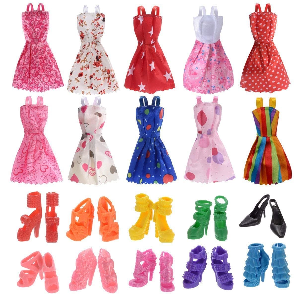 10 Pcs Doll Colorful Dresses & 10 Pairs of Assorted Doll Shoes – Fashionable Outfits & Accessories for Dolls – Perfect for Kids’ Play & Collectors
