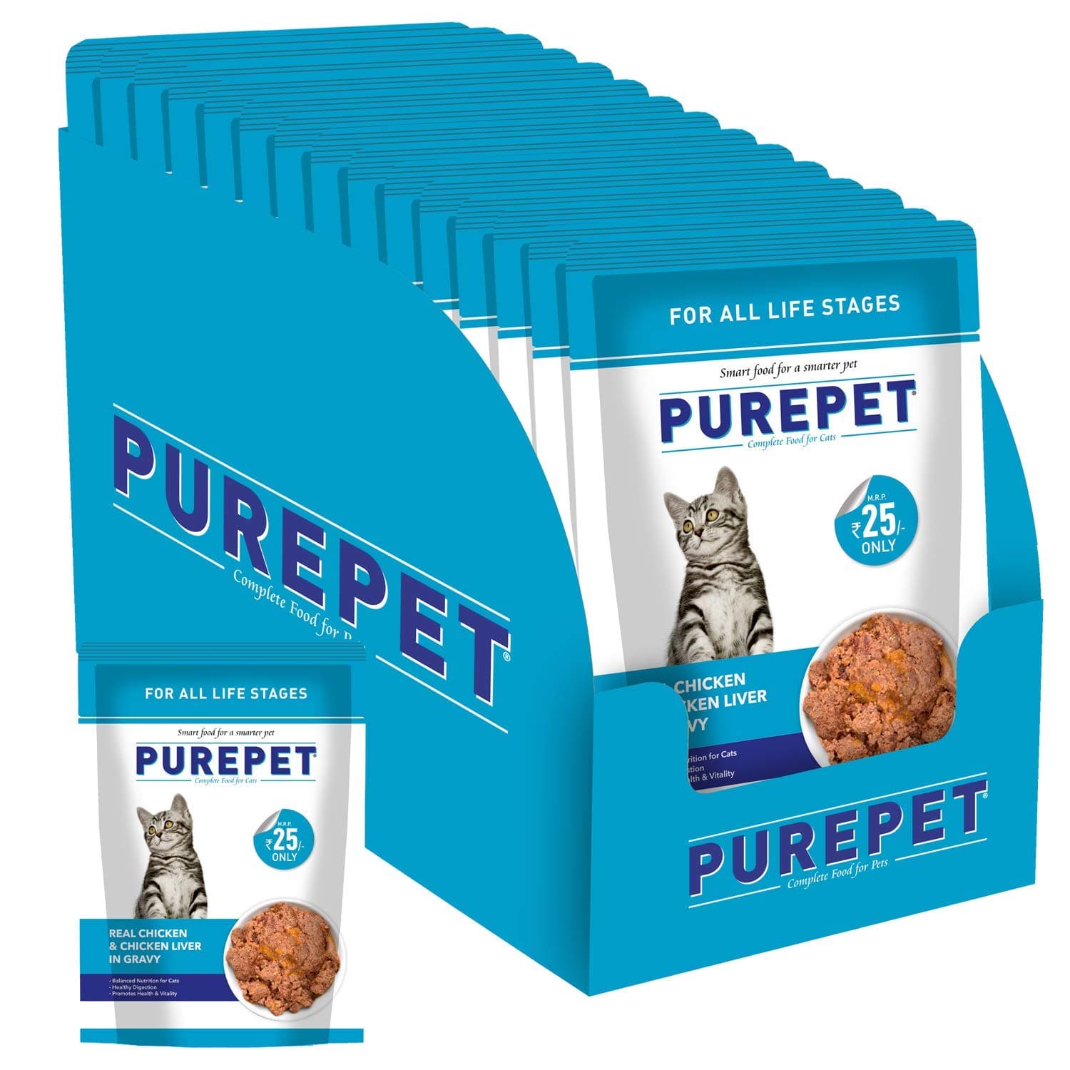 Wet Cat Food, Real Chicken & Chicken Liver in Gravy, 70 gm (Pack of 15 Pouches)