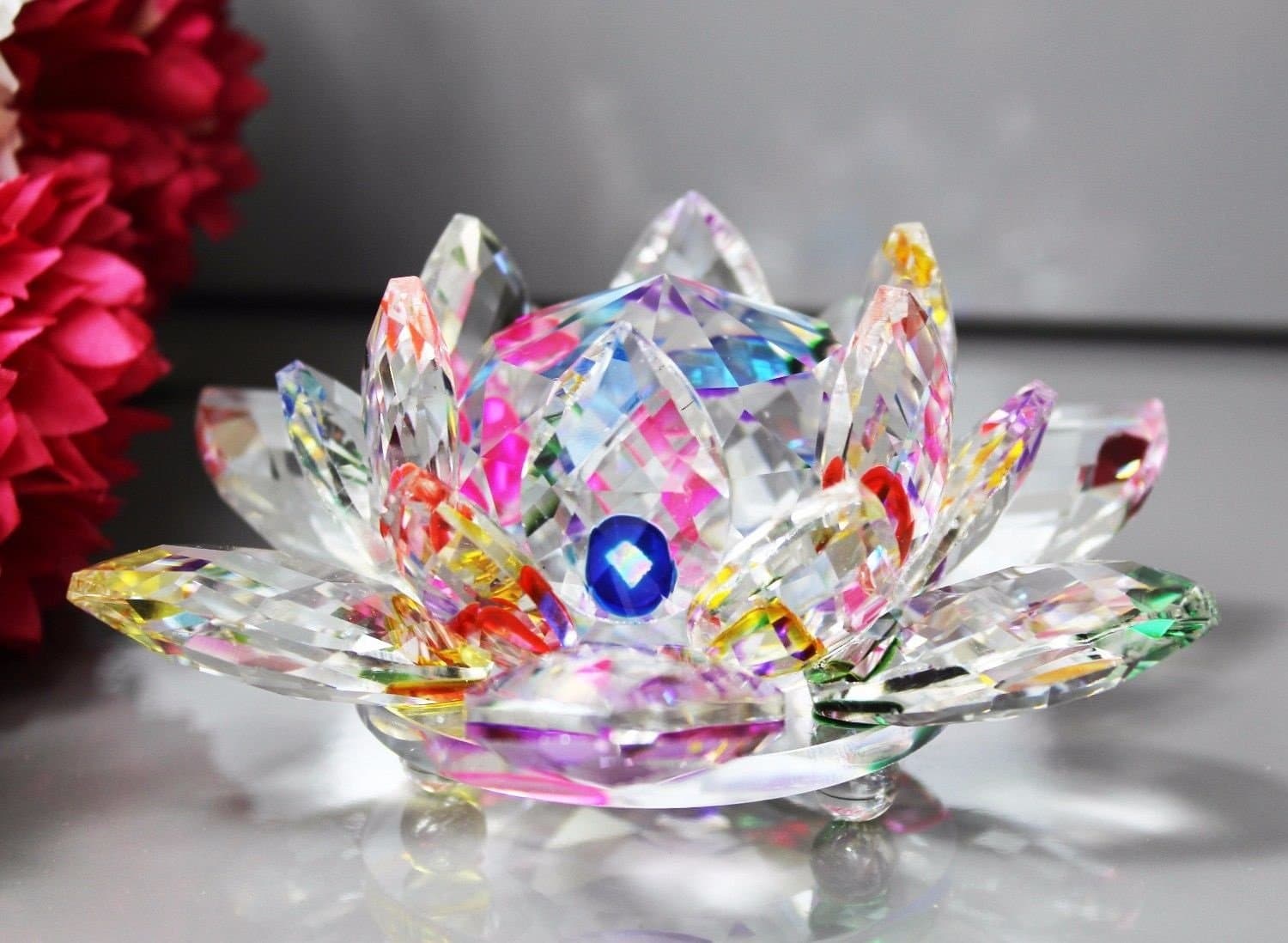 Crystal Lotus Flower Bouquet Large Size Craft Home Decoration Birthday Wedding Gift Crystal Glass Multicolor