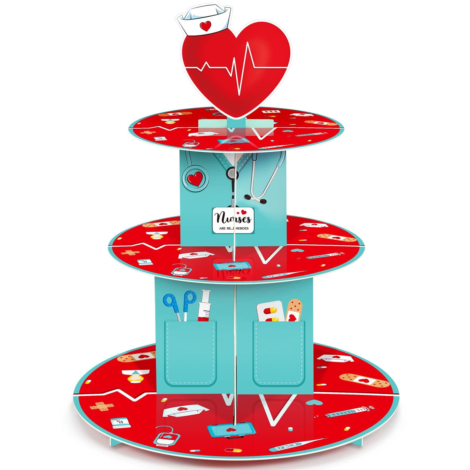 Nuenen 3 Tier Cupcake Stand Nurse Themed Graduation Party Decoration Medical Rn Cupcake Stand Party Supplies Holder Decoration for Doctors Nurses Day