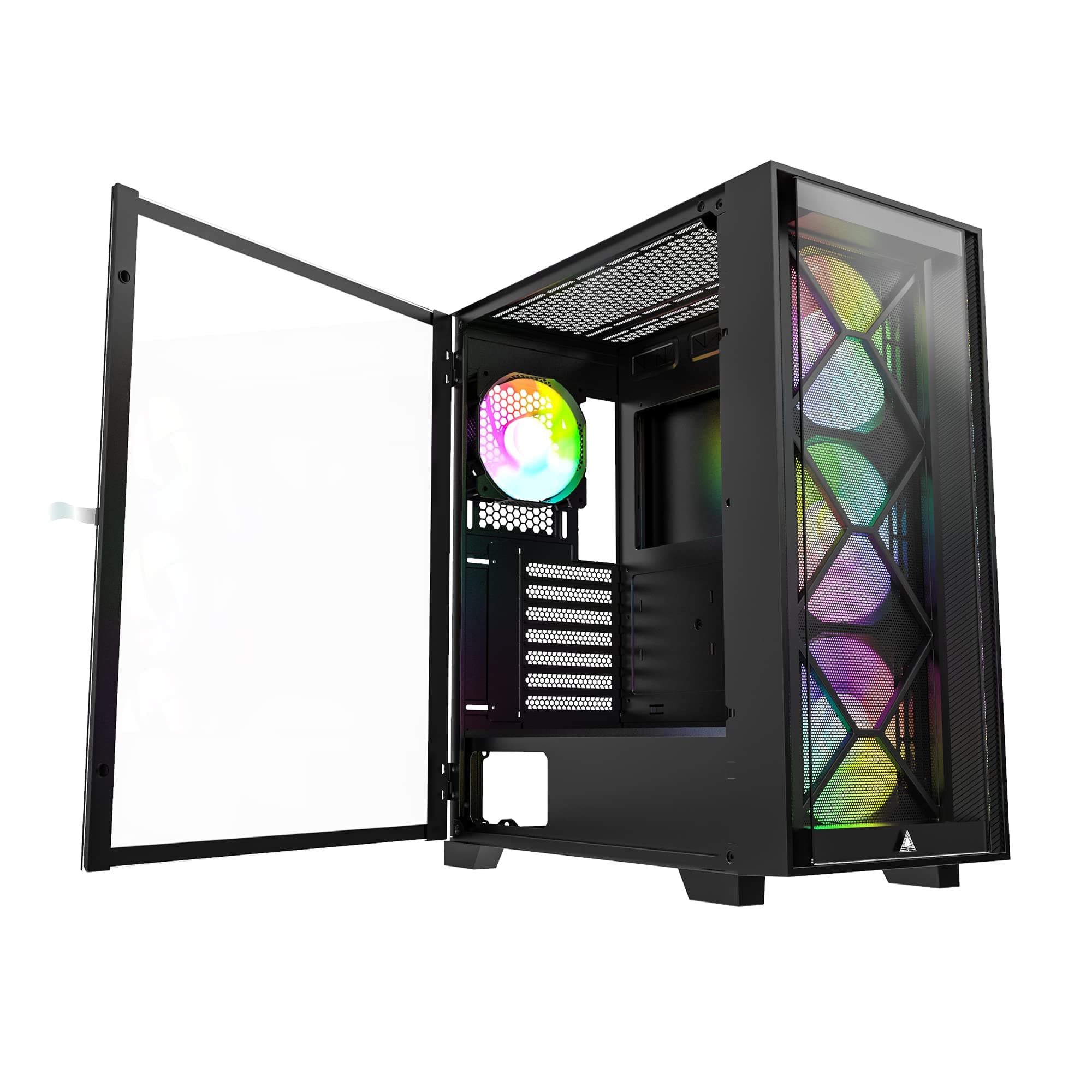 AIR 1000 Premium Black ATX Mid Tower Case - 3 x 140mm,1 x 120mm ARGB Fans Pre-Installed - Swivel Glass Side Panel - Mesh and Tempered Glass Front Panel (Air 1000 Premium Black, Black)