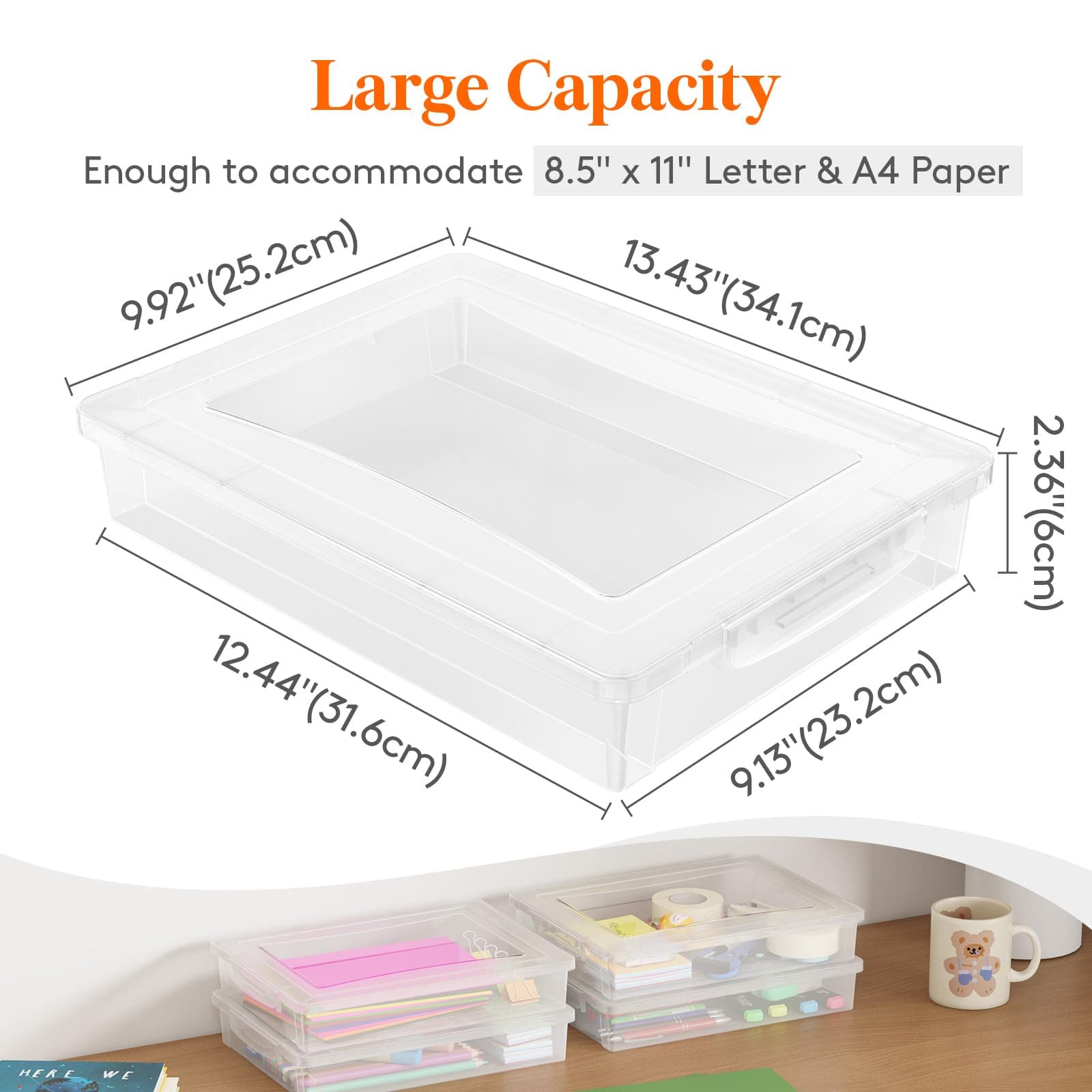 Lifewit 8 Pack Plastic Multi-Purpose Storage Box with Latching Lids, Clear A4 Paper Storage, Classroom Organization, Storage Containers for Board Game, Craft, Document, Magazine, Art Supplies