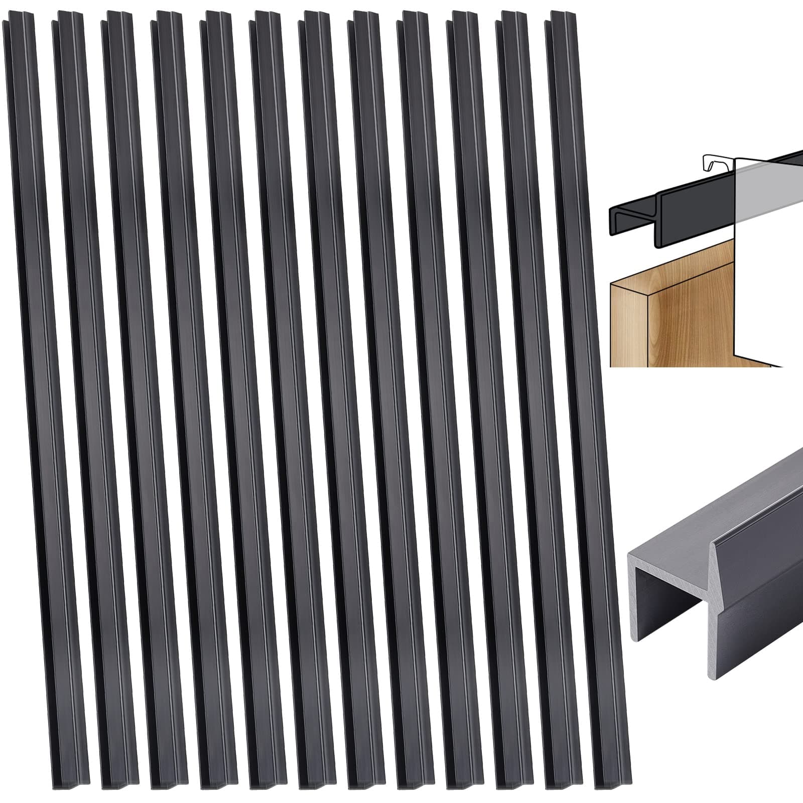 Leinuosen 12 Pieces 16 Inch PVC Drawer Hanging File Rails Black File Cabinet Rails for Hanging Files 1/2 Drawer Sides Letter Size File Storage Hanging File Organizer