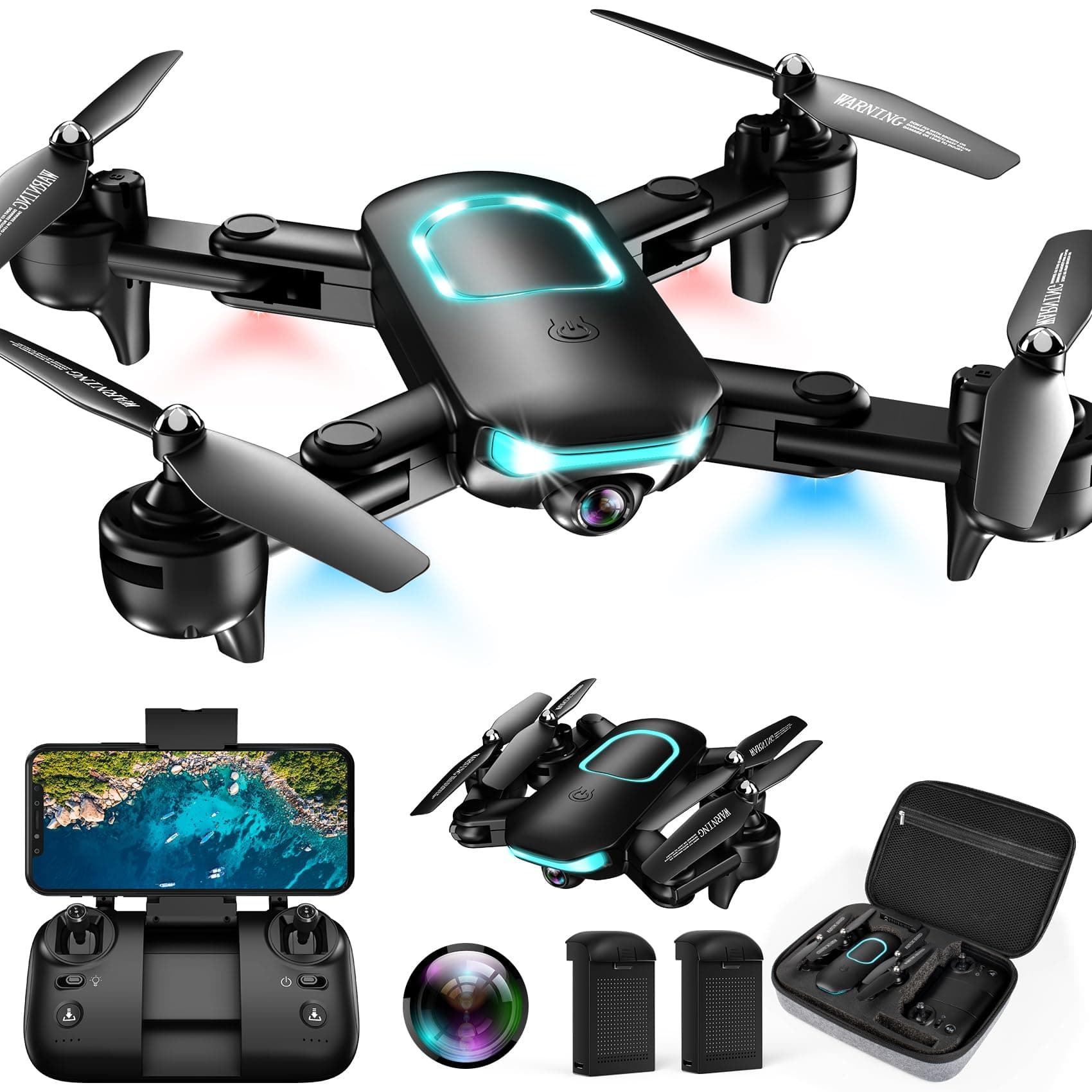 Drone with Camera, Foldable Drone for Beginners with 1080P Camera, Upgrade Altitude Hold, Circle/Rotating/Waypoint Fly, 3D Flip, One Key Start, 3 Speed Mode, 2 Batteries