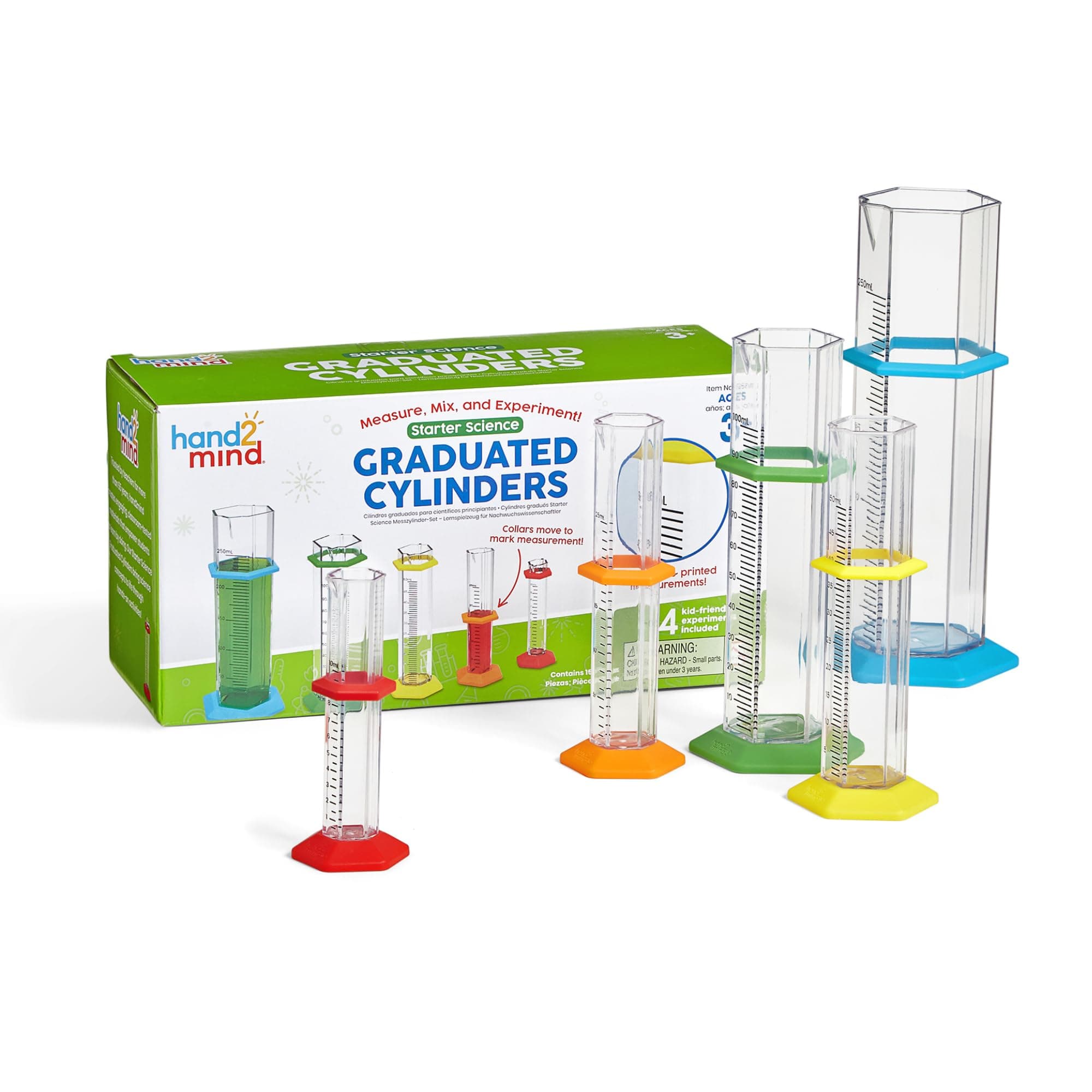 hand2mind Learning Resources Starter Science Graduated Cylinder Set, Ages 3+, Science Lab Equipment Kids, Measuring Toys for Kids, Educational Science Kits, Kids Chemistry Set, School Science Supplies