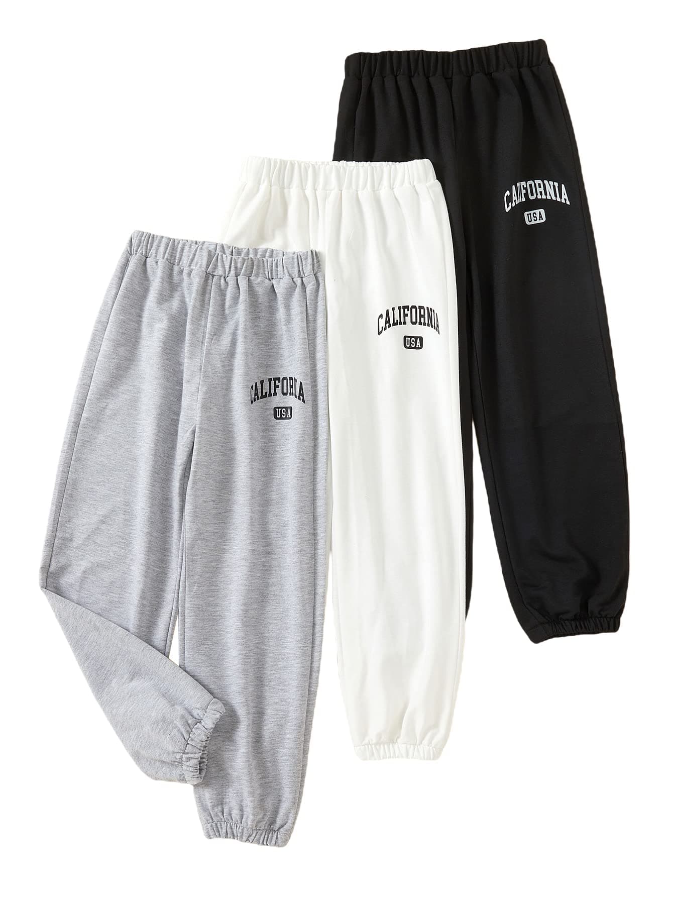 Girls 3 Pcs Letter Graphic Print High Waisted Sweatpants Jogger Pants
