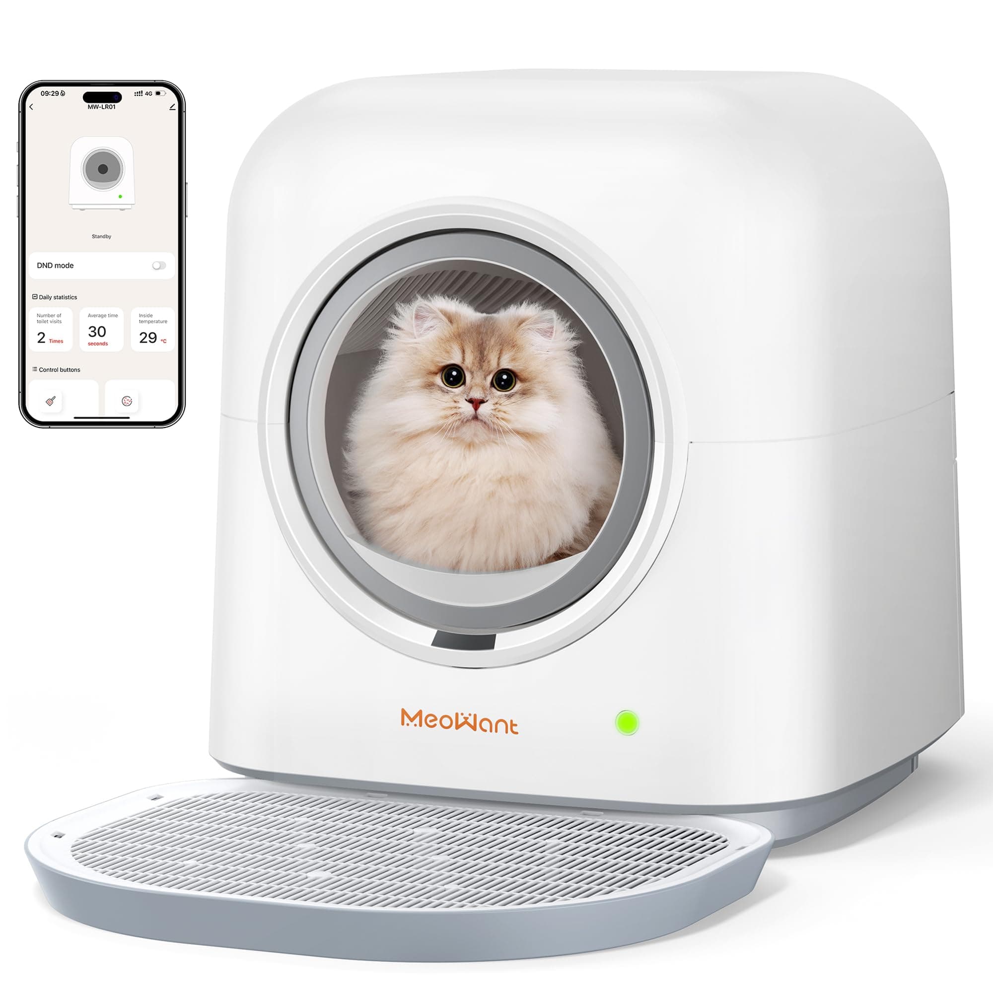 MeowantSelf Cleaning Cat Litter Box LR01, APP Control Automatic Litter Box for Multi Cats, Odor-Free Smart Cat Litter Box with Mat & Liner