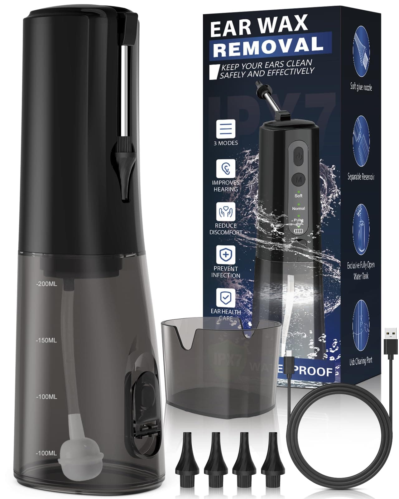 Ear Wax Removal, Electric Ear Irrigation Flushing System, Water Powered Ear Cleaner for Earwax Buildup, Rechargeable Ear Wax Removal Tool, Safe and Effective Ear Cleaning Kit for Adults and Kids