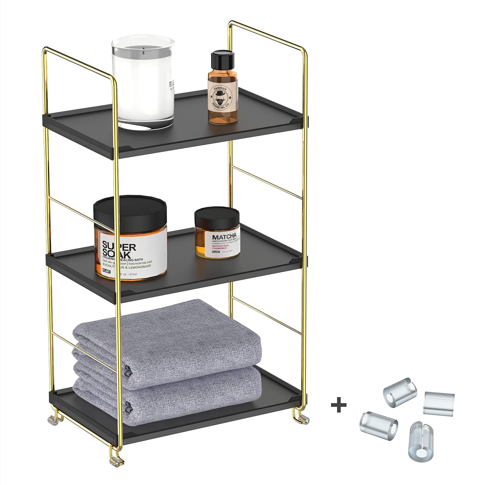 JANUS LiANG Bathroom Countertop Organizer - 3 Tier Vanity Tray Cosmetic Perfume Storage Kitchen Spice Rack. Easy to Assemble (Gold+Black)
