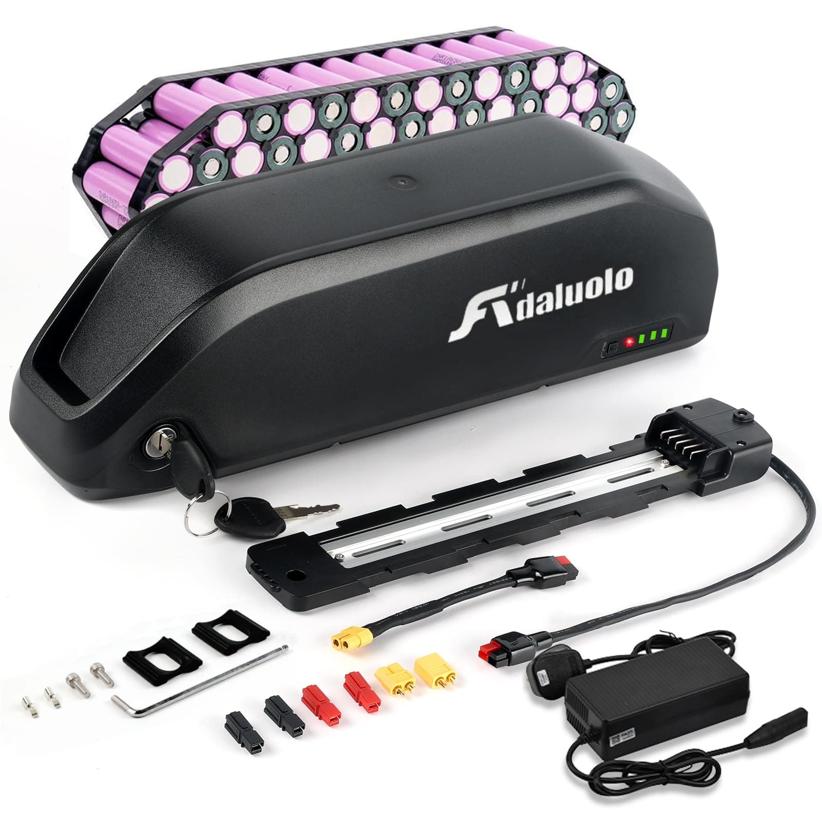 52V 20AH Ebike Battery Removable Electric Bike Battery Large Capacity Lithium ion Batteries with Charger, BMS, Indicator Light, 5 Pin Base Plate for 750W 1000W 1200W 1500W Motor