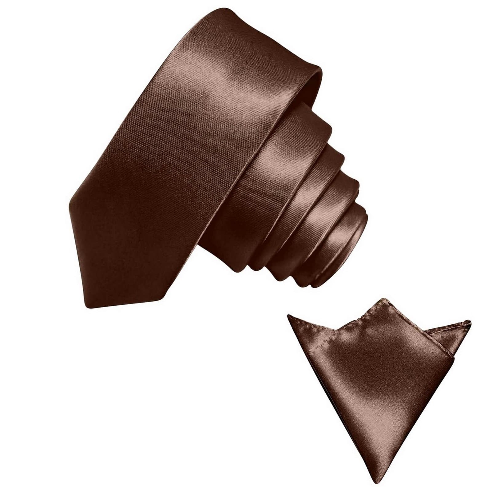 GASSANI Skinny Slim 2" (5cm) Shiny Satin Men's Necktie and Pocket Square Set
