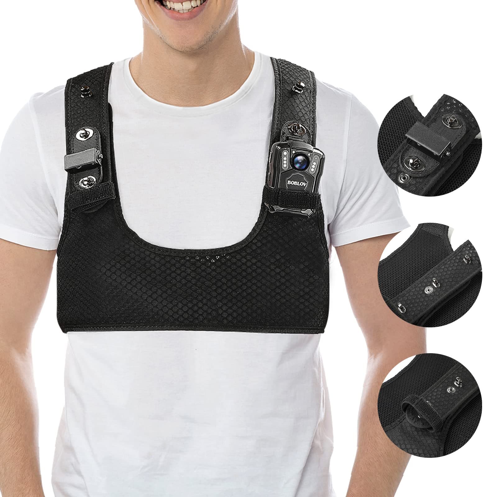 BOBLOV Body Camera Chest Mount, Dual Shoulder Vest, Harness - Durable Compact Velcro Wearing With Adjustable Size, Support Max 1.2m/3.9ft and Min 1.1m/3.6ft Chest Size
