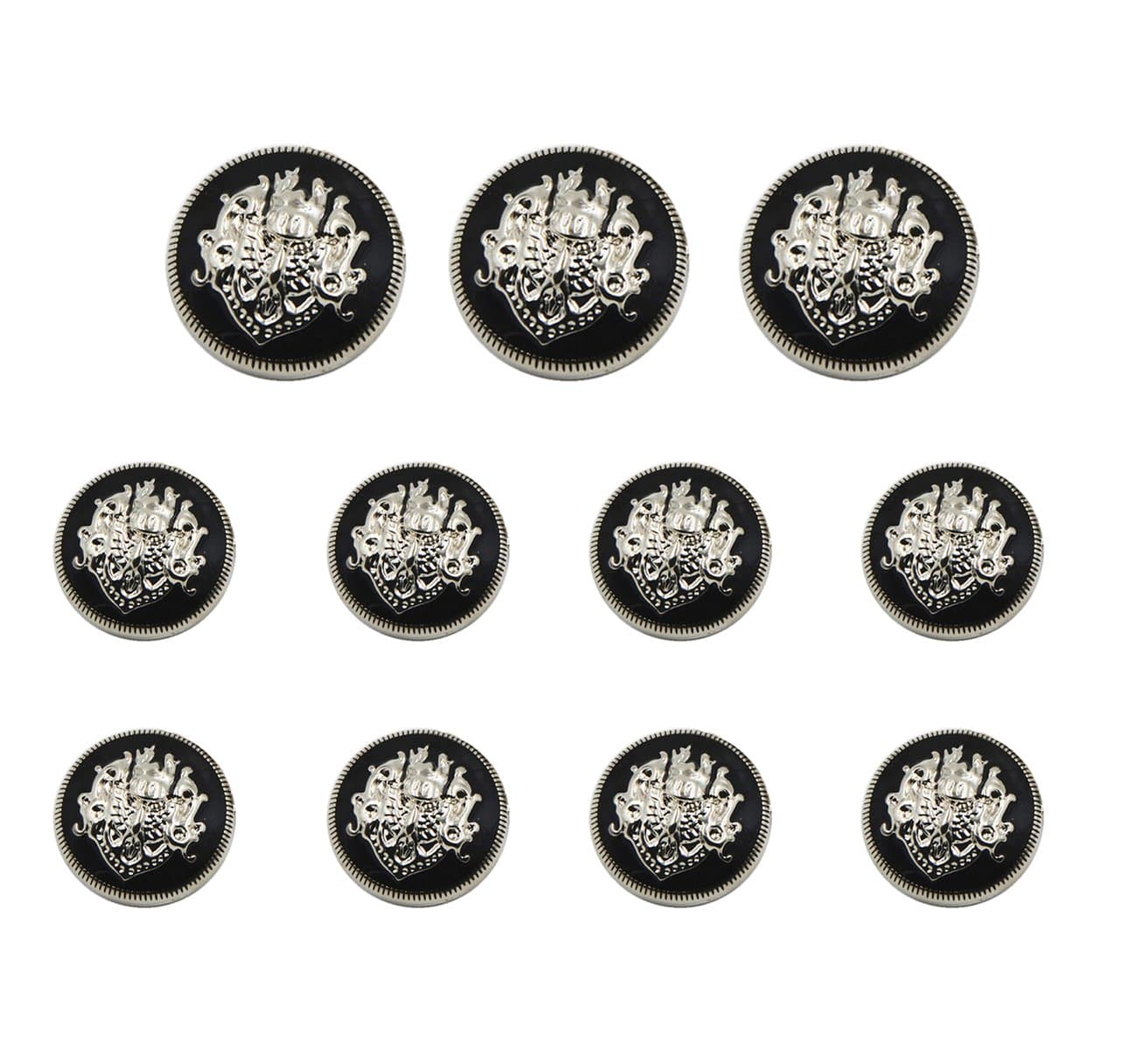11 pcs Antique Metal Blazer Button Vintage Suits Button Set for Blazer, Suits, Sport Coat, Uniform, Jacket (Black+Silver)