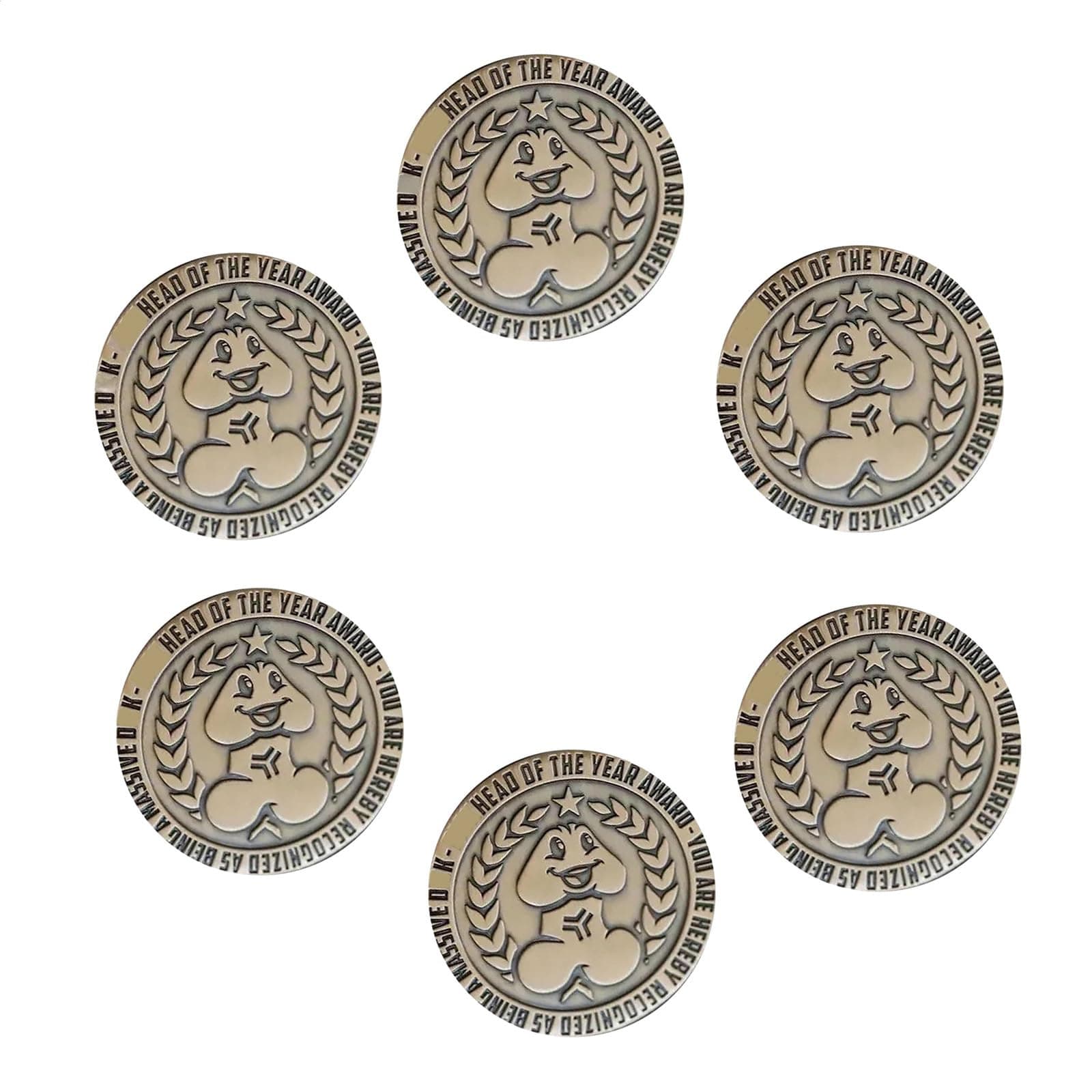 Hilarious D-khead of The Year Challenge Coin - Humorous Gag Gift for Men, Unique Party Favor, Fun Asshole Award Souvenir (Gold,6 PCS)