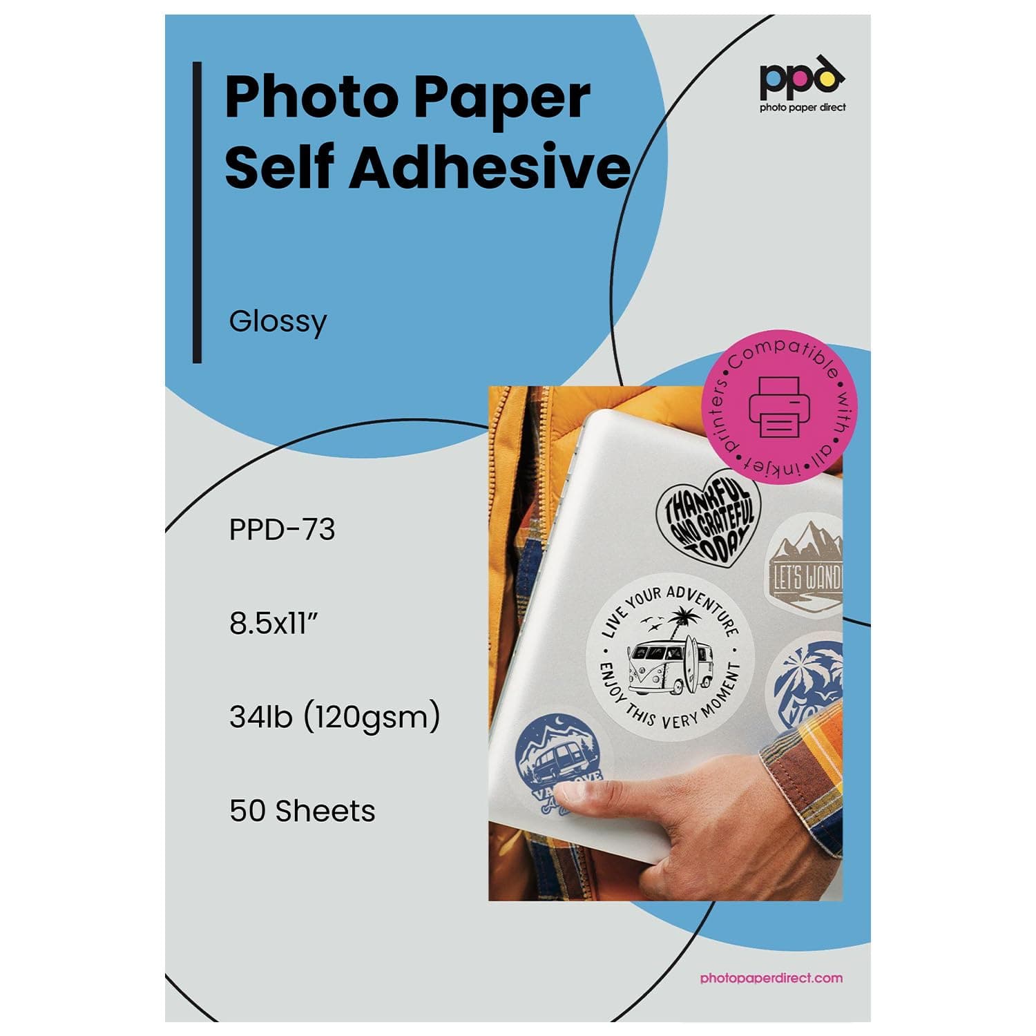 PPD 120gsm 35lb Self Adhesive Glossy Photo Sticker Paper LTR 8.5x11" (PPD-73) (50)