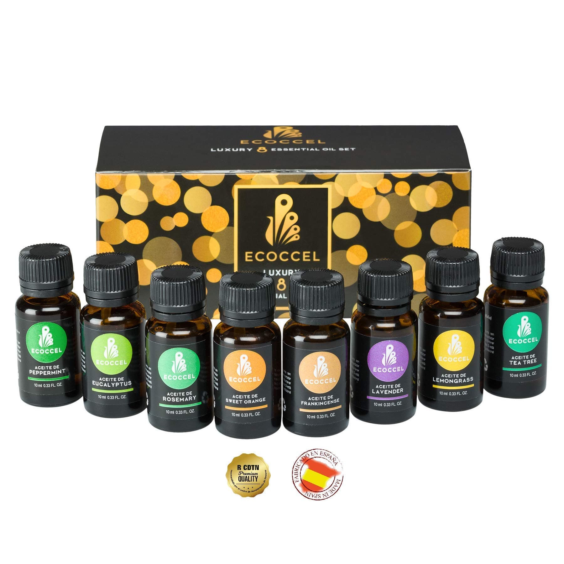 Essential Oil, Natural Essential Oils, Lavender Essential Oil, Rosemary, 100% Pure, Best Essential Oils for Beauty, Aromatherapy Essential Oils for Home. Pack 8 ecoccel Luxury 10 ml.