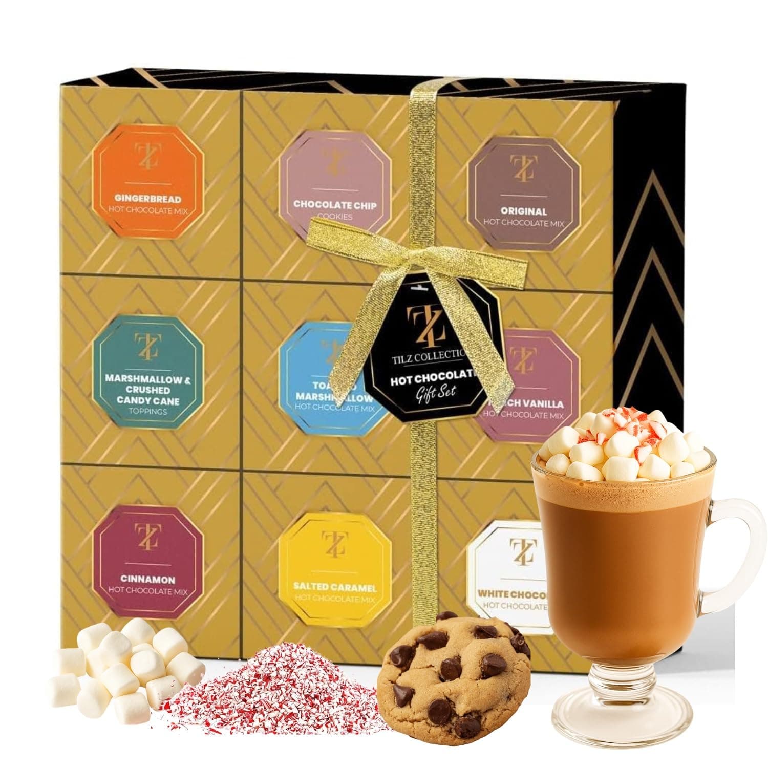 Hot Chocolate Gift Set - 9Pk Christmas Hot Chocolate Gifts With Mini Marshmallows, Candy, Cookies |Christmas Gifts For Couples, Girls, Xmas Gifts For Women, Christmas Eve Box Fillers For Adults, Kids