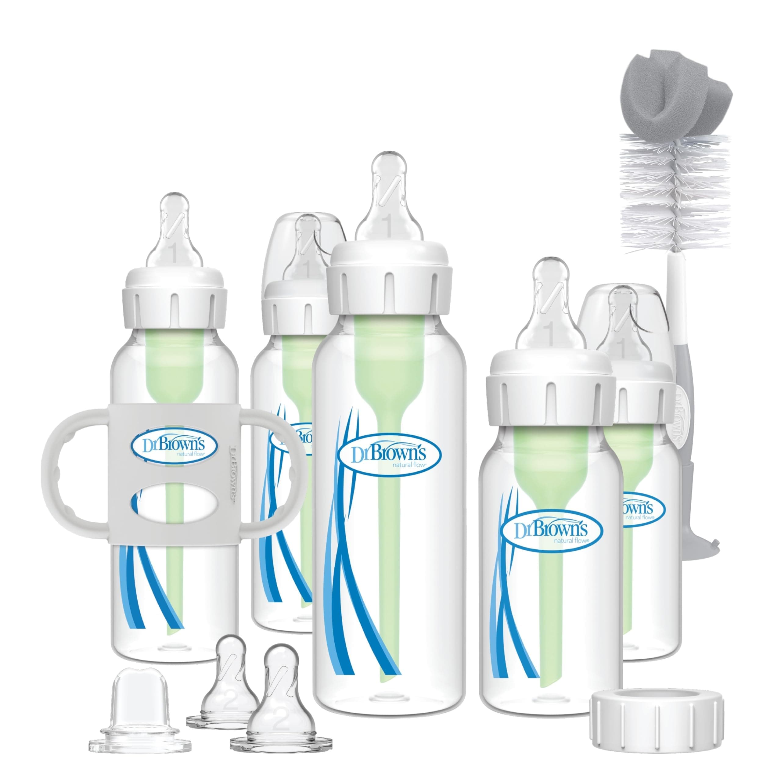 Dr. Brown's Anti-Colic Options + Narrow Bottle to Sippy Gift Set with Soft Silicone Sippy Spout, Removable Silicone Handles, Travel Cap and Bottle Brush (Packaging/Brush Color May Vary)