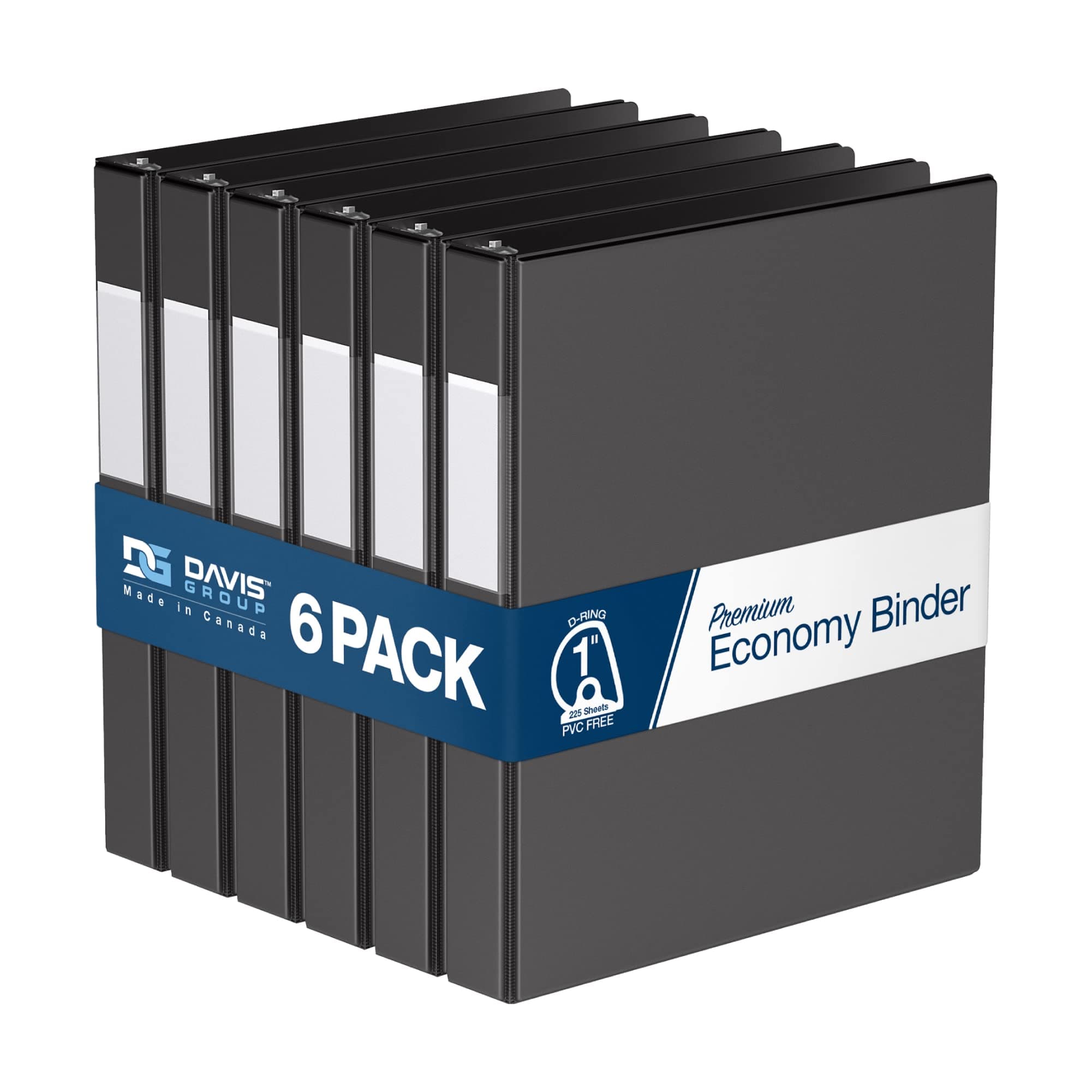 Premium Economy, Angle D Ring, Binder, 6 Pack (1", Black)