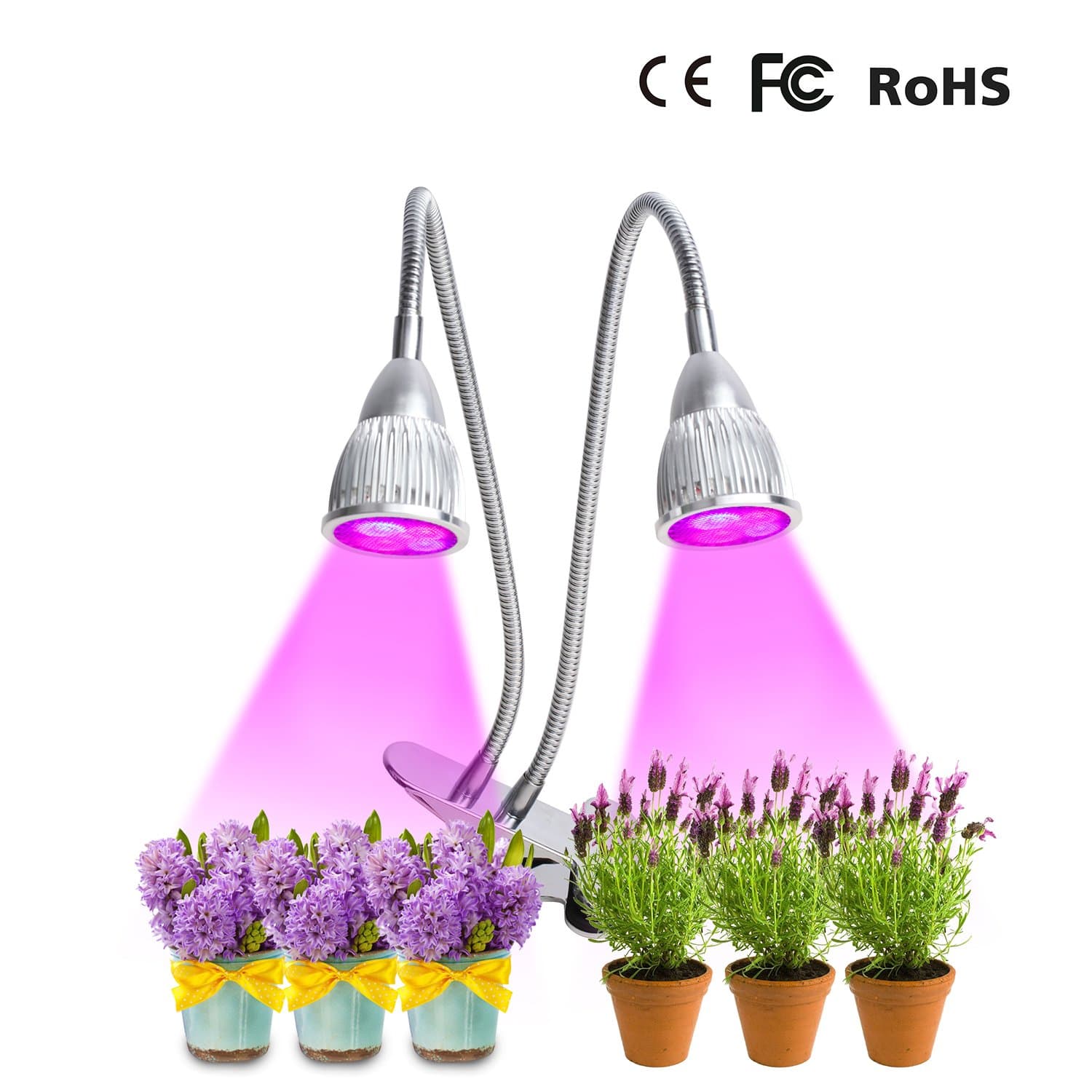 Aokairuisi LED Plant Grow Light, 10W Dual Head UV & IR Grow Lamp with 360°Flexible Neck for Indoor Plants, Greenhouse, Seedlings,Hydroponics, Office（10W）