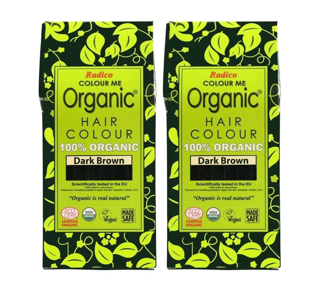 Radico Colour Me Organic Dark Brown Hair Colour; 100% Organic made with natural herbs, Skin Allergy Safe, No Ammonia, No Parabens & No Chemicals, Globally Certified and Tested (100g)