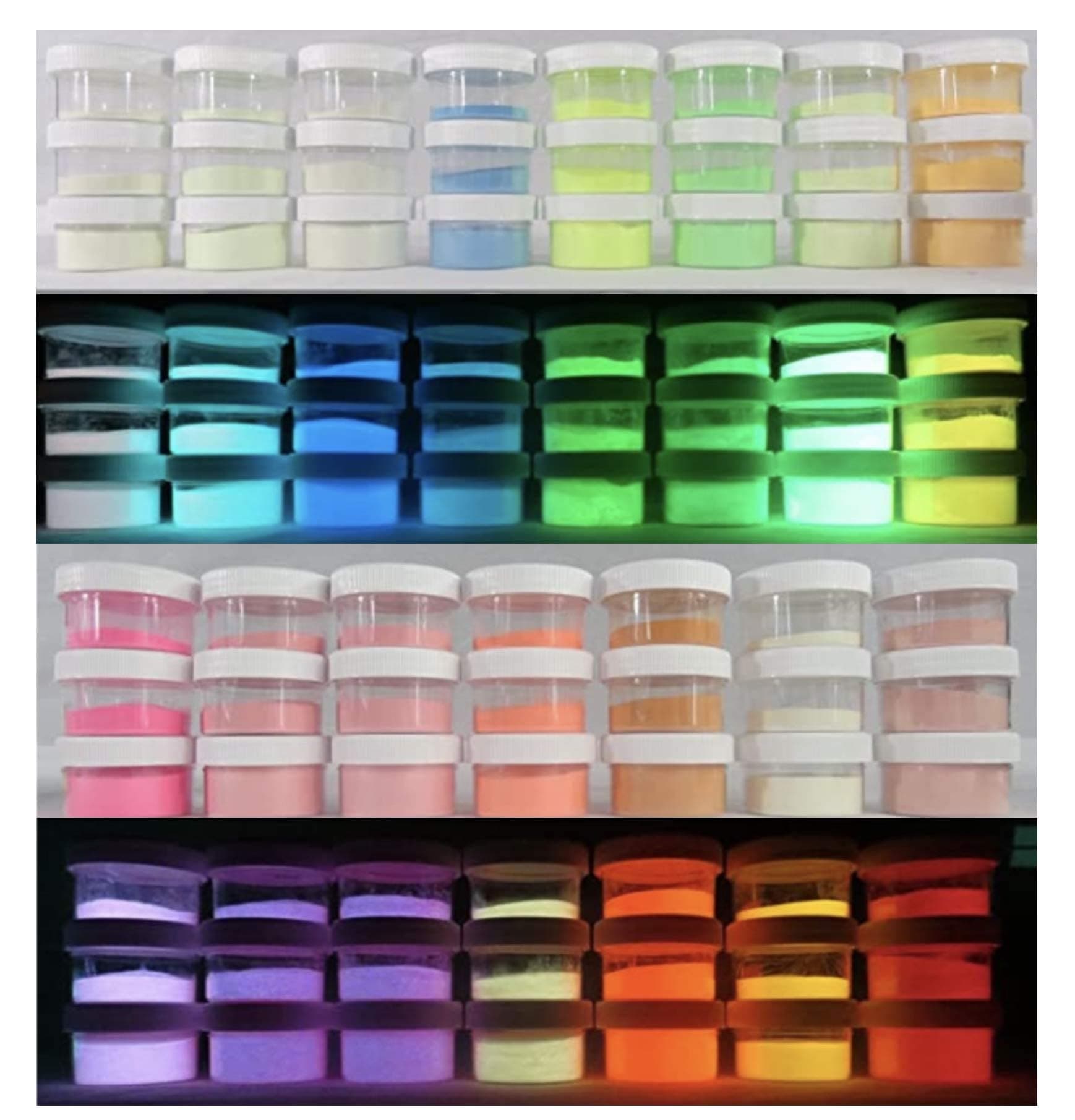 Americos Chemicals Private Limited Chemicals Glow in The Dark Pigment Epoxy Resin Luminous Powder for Slime Kit, Skin Safe Long-Lasting Self Glowing Dye (6 Colours in UV Lamp, 10 g Each, Total 60 g)