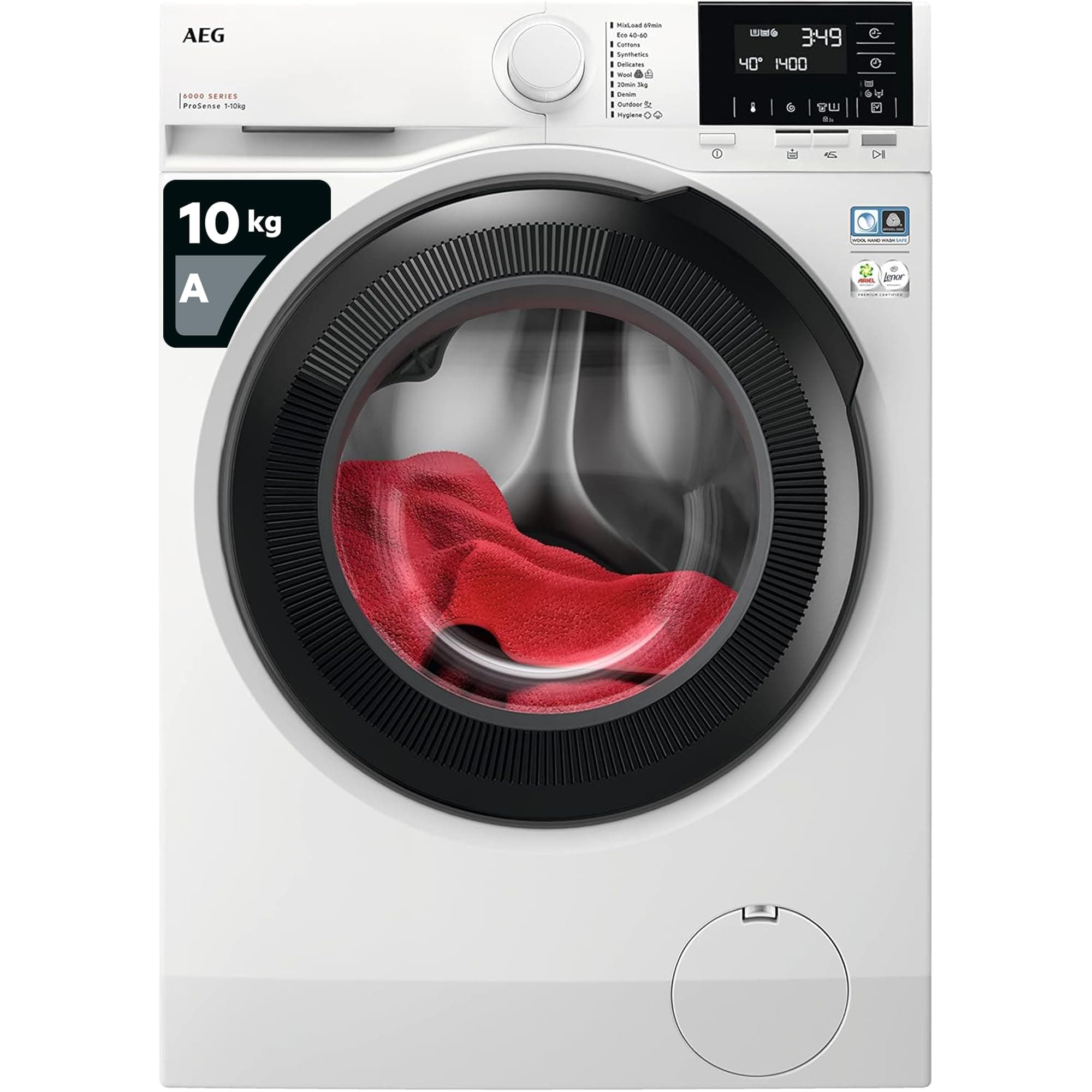6000 Series Washing Machine 10kg LFR61144B, 1400rpm, Reduce Time, Water and Energy by 30% with ProSense Technology, Hygiene Program, Customised Laundry Cycles with MixLoad, Energy Class A