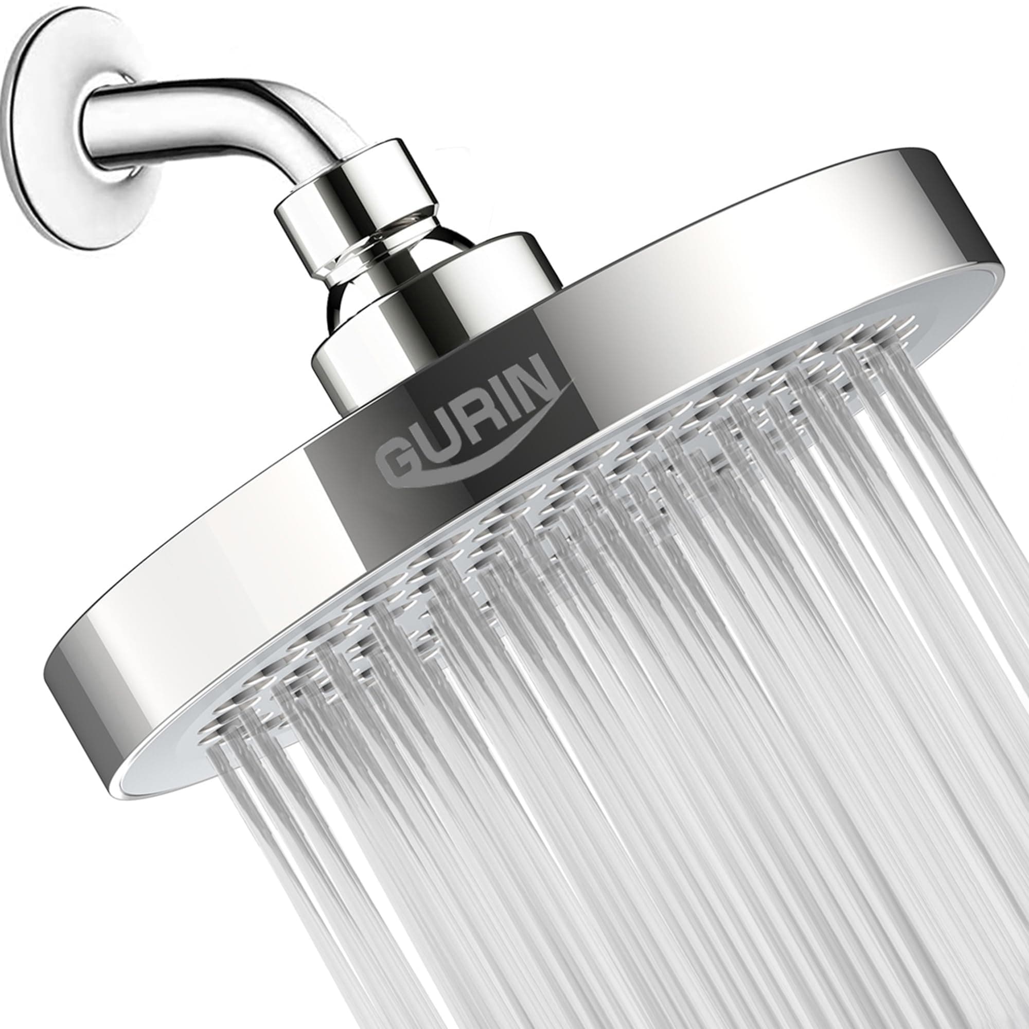 Gurin - High Pressure Rainfall Shower Head - Luxury Bathroom Shower Head with Chrome Finish - Adjustable Angles - Anti Clogging Silicone Nozzles - 2.5GPM