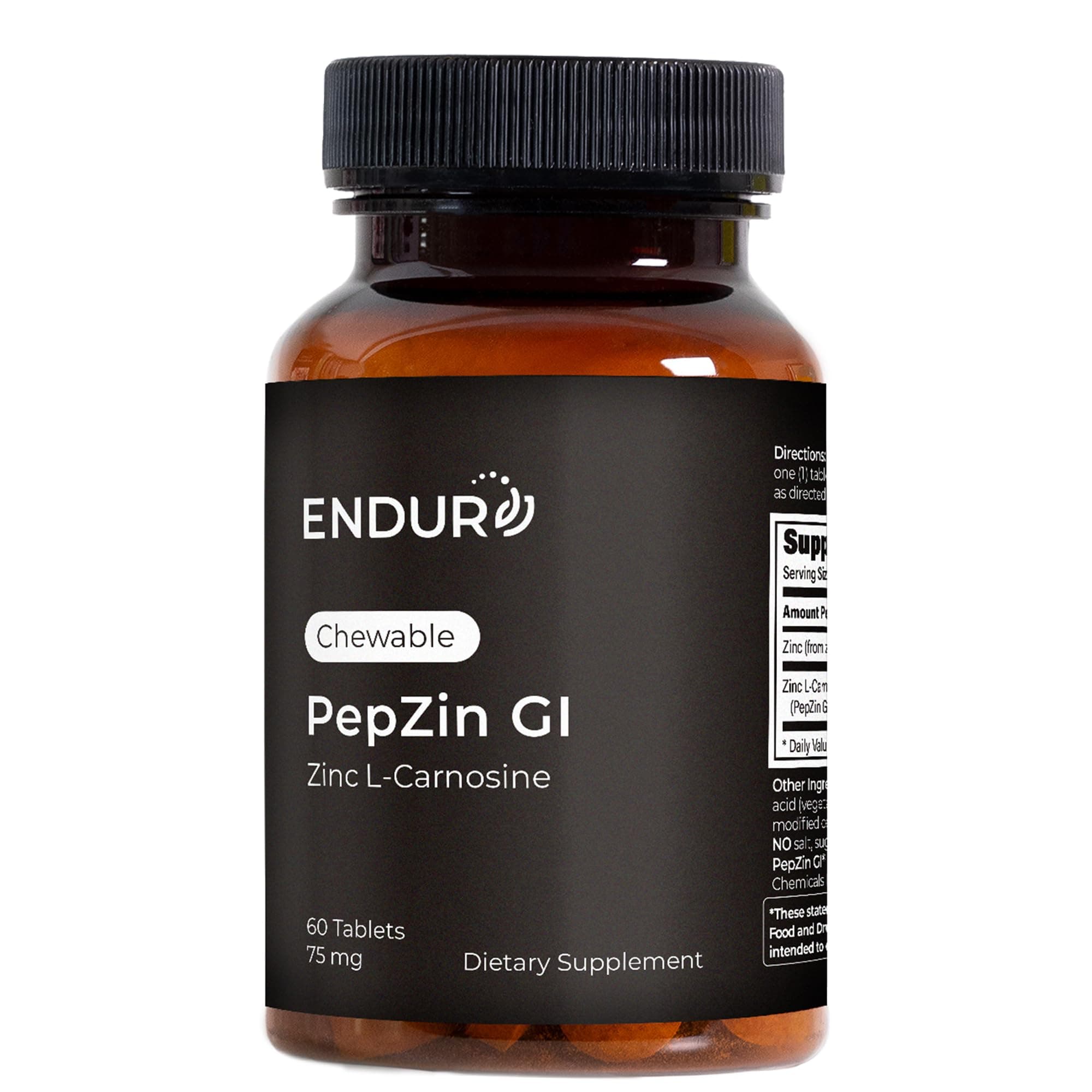 Endur PepZinGI ZINC-CARNOSINE Chewables, Digestive Supplement, Gentle & Effective Formula for Digestive Wellness, Gluten Free, 75mg (60 Tablets)