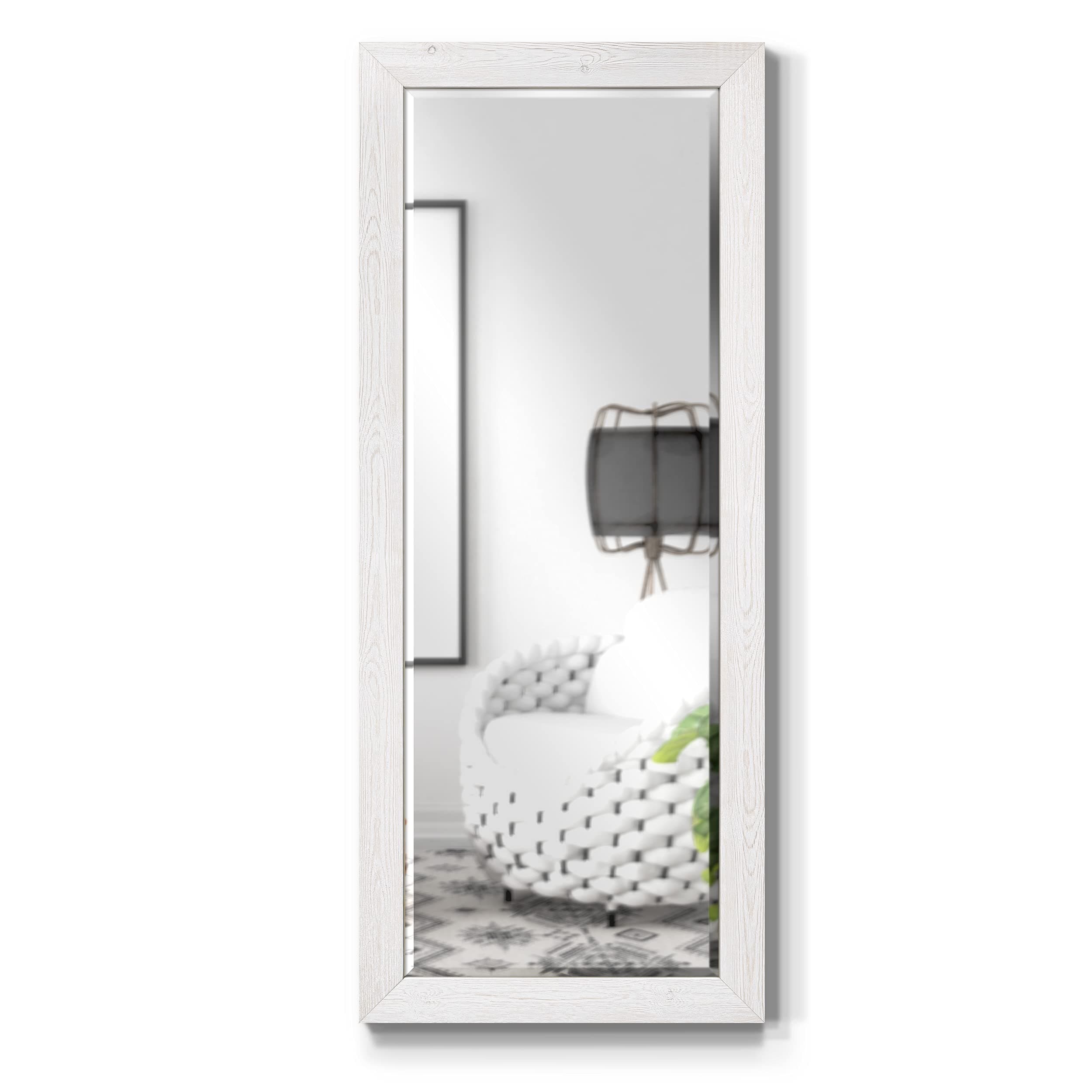 Full Length Mirror Brite White Wood Framed Full Body Rustic Farmhouse Wall Mounted Standing Large Boho Mirror Decor for Bedroom Living Room Bathroom - 61"x25" LT07