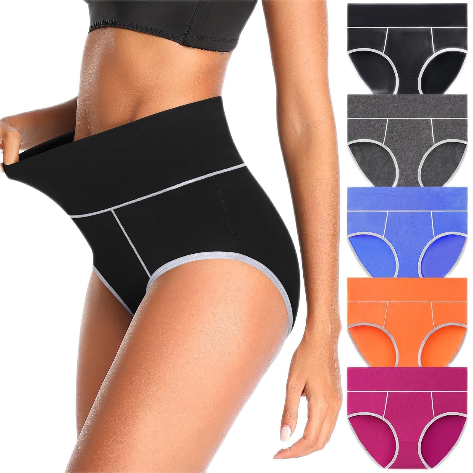 CULAYII High Waisted Underwear for Women Cotton No Muffin Top Full Coverage Briefs Soft Stretch Ladies Panties 5 Pack