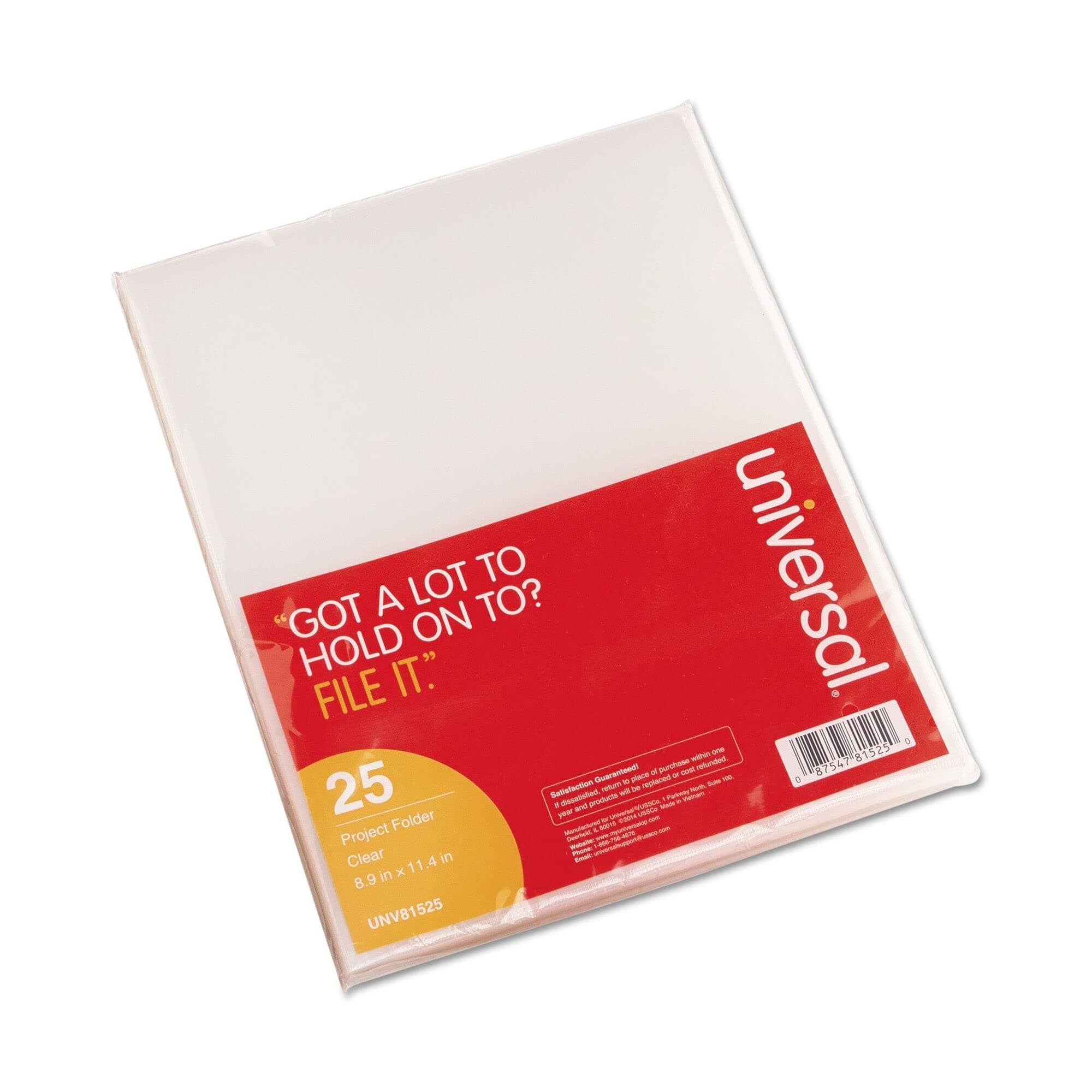 Universal 81525 Project Folders, Jacket, Poly, Letter, Clear (Pack of 25)