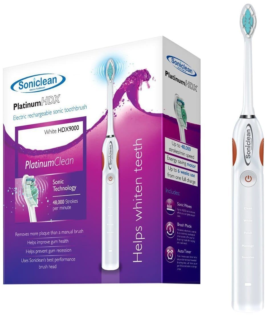 Soniclean Platinum HDX9000 Electric Toothbrush Sonic Technology USB - White