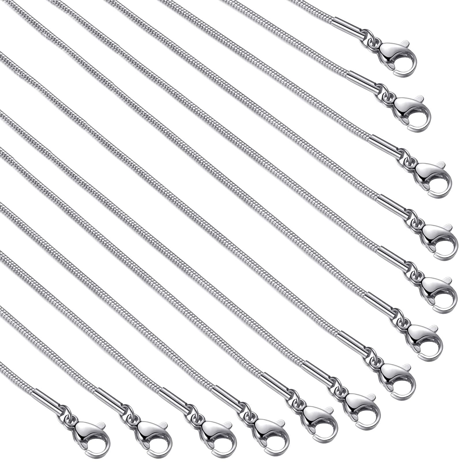 12 Pack Necklace Chains 24 Inches Stainless Steel Snake Chain Necklace with Lobster Clasps for DIY Jewelry Making, 1.2 mm