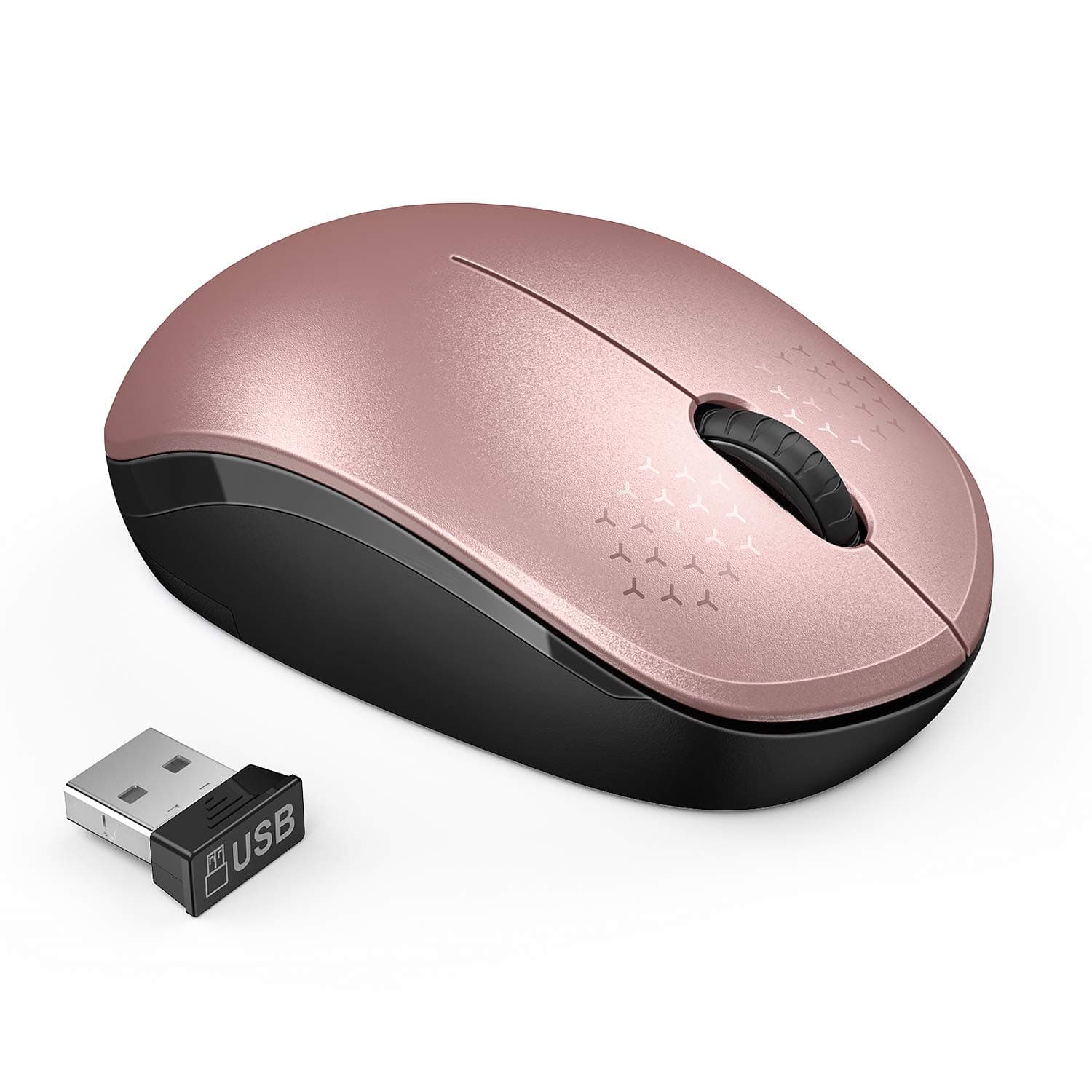 Wireless Mouse, 2.4G Noiseless Mouse with USB Receiver Portable Computer Mice for PC, Tablet, Laptop, Notebook - Rose Gold&Black