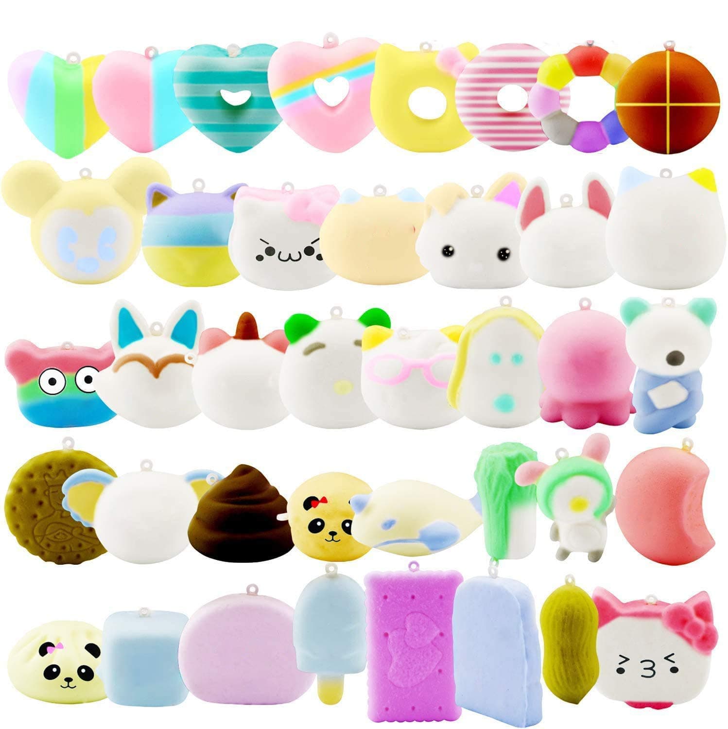 BEYUMI DIY Squishy Toy Set-40pcs White Squishy. Cream Taste Cut Soft, Pillowy Birthday Present New Years for Kids Imagination 3D Drawing