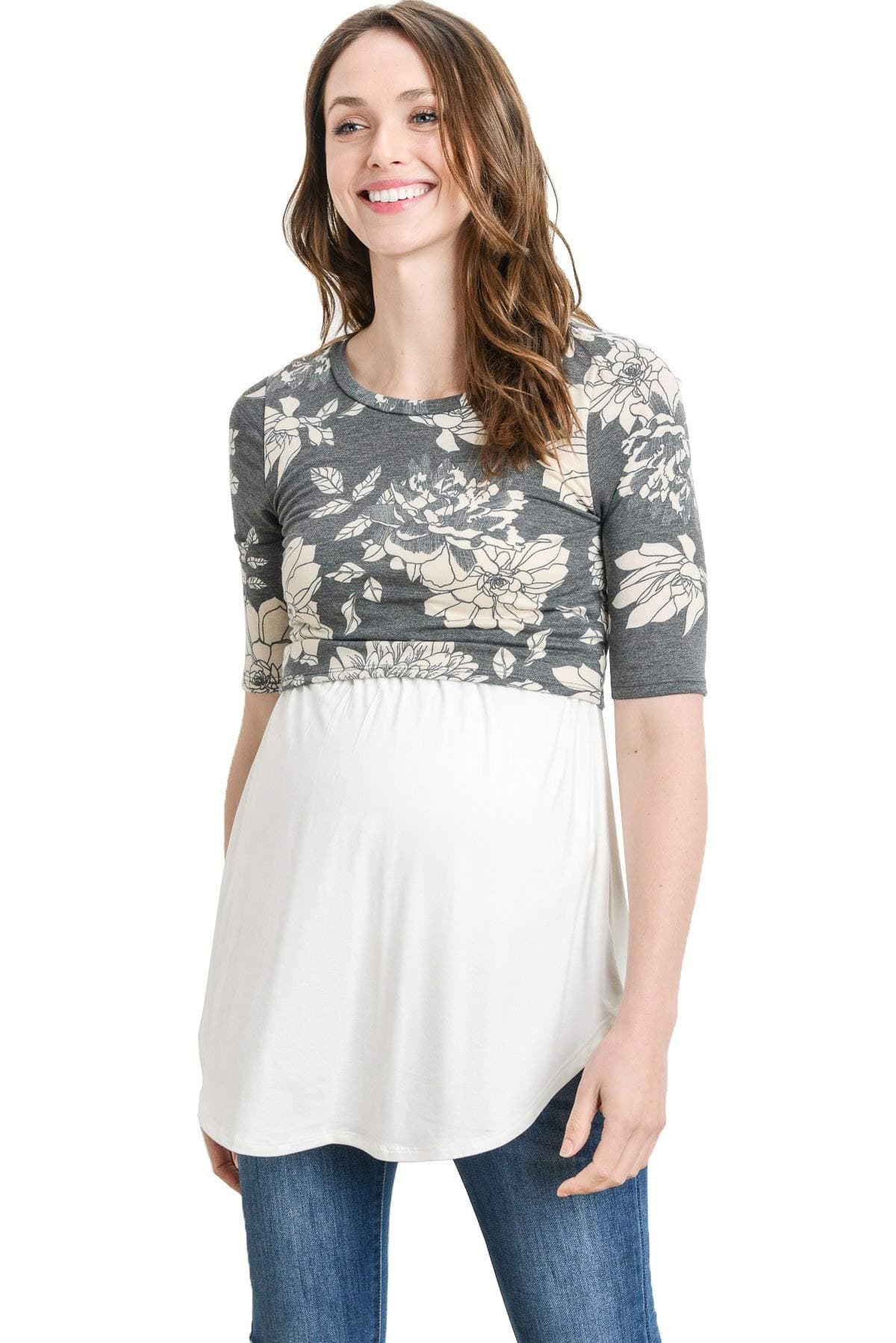 HELLO MIZ Women's Maternity Nursing Tunic Top with Empire Waist