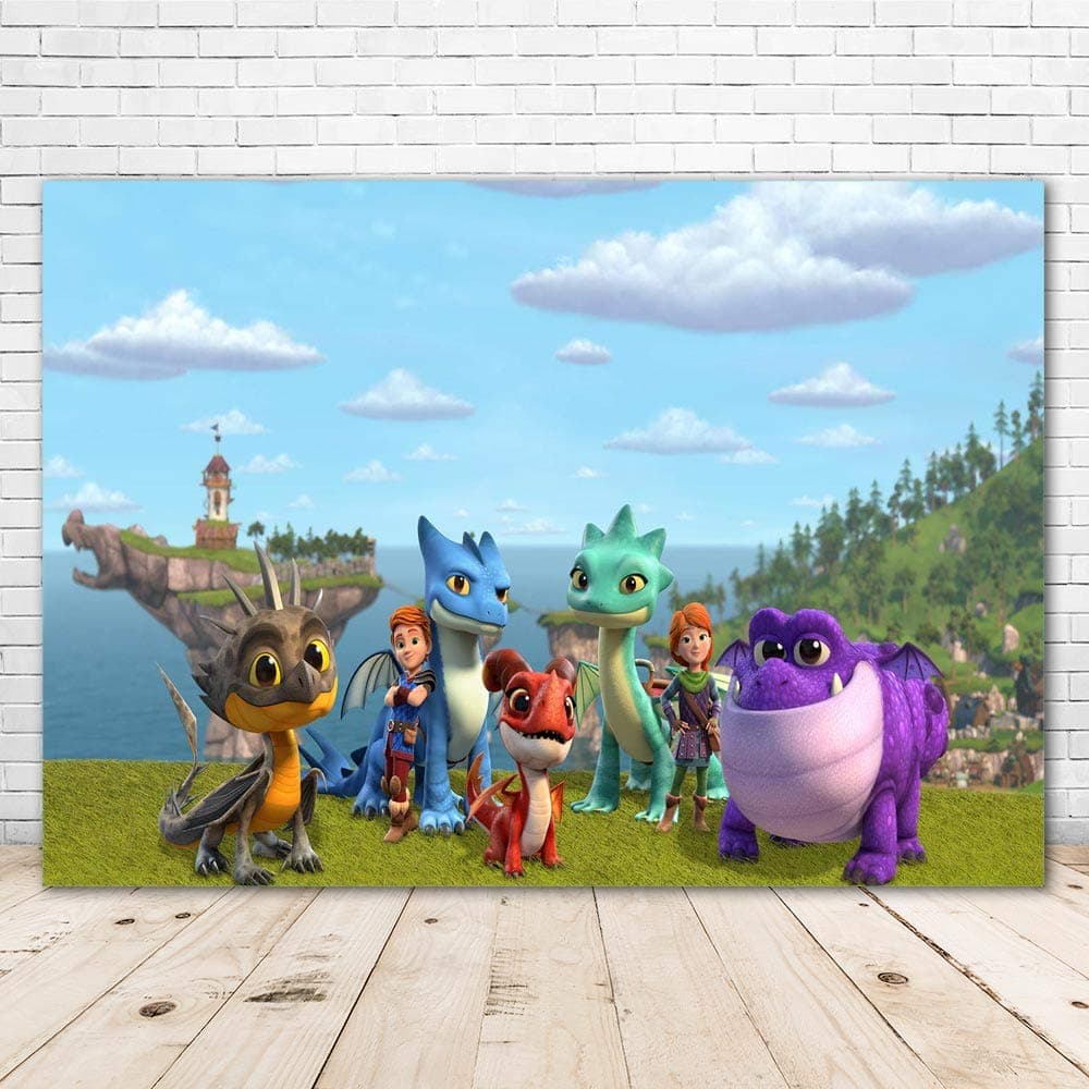 Dragons Rescue Riders Backdrop for Kids Happy Birthday Party Supplies 7X5ft Vinyl Rescue Riders Theme Party Decorations Cake Table Banner Photo Booth Background Room Wall Decor